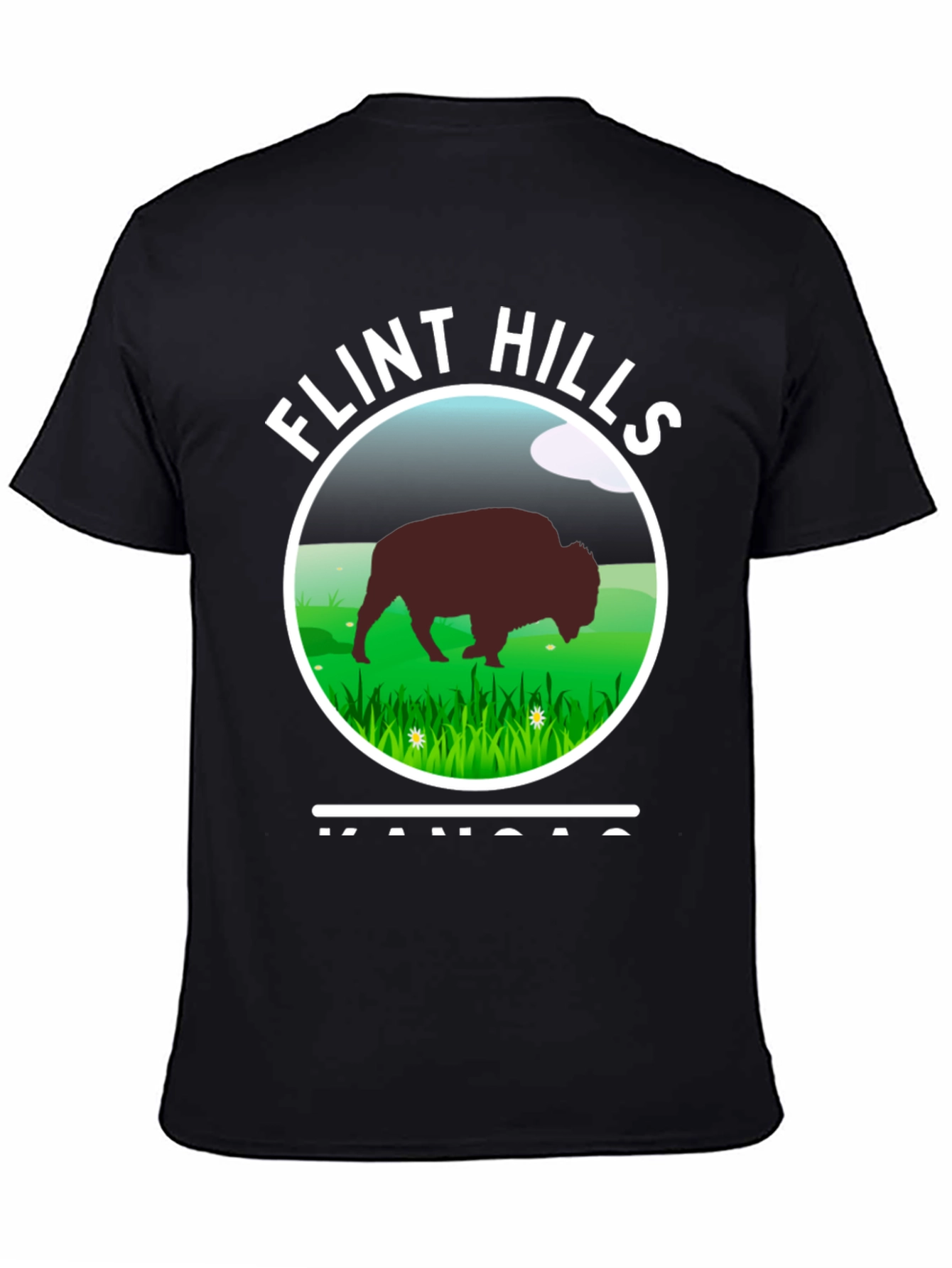 Flint Hills Kansas Graphic T-Shirt - Bison Design