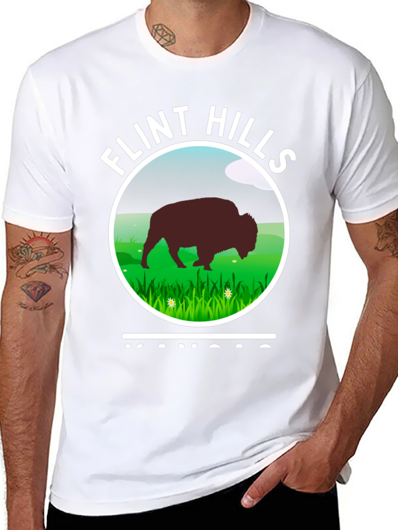 Flint Hills Kansas Graphic T-Shirt - Bison Design