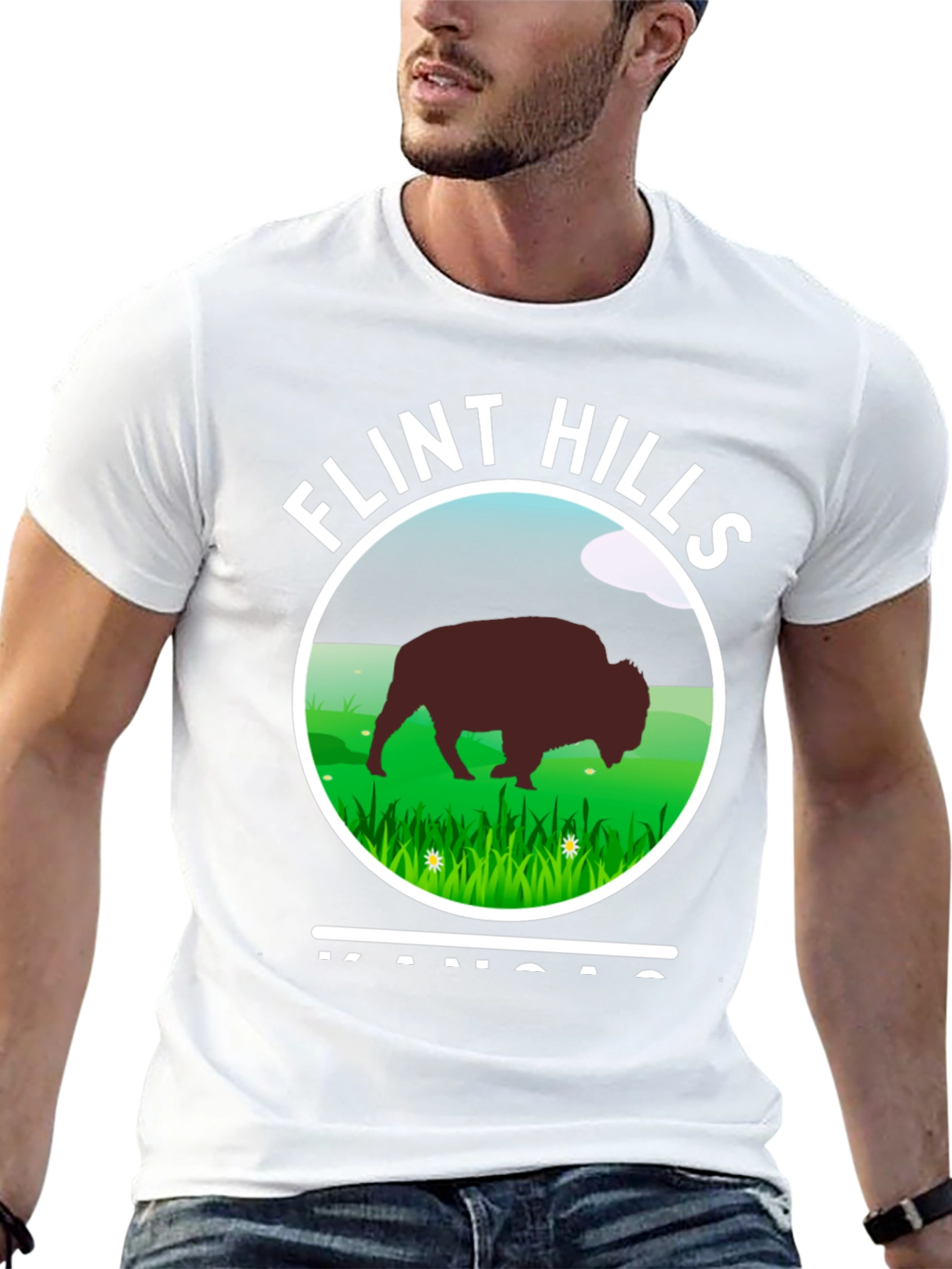 Flint Hills Kansas Graphic T-Shirt - Bison Design