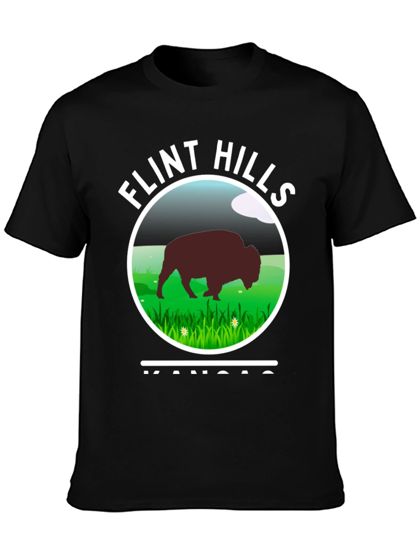 Flint Hills Kansas Graphic T-Shirt - Bison Design