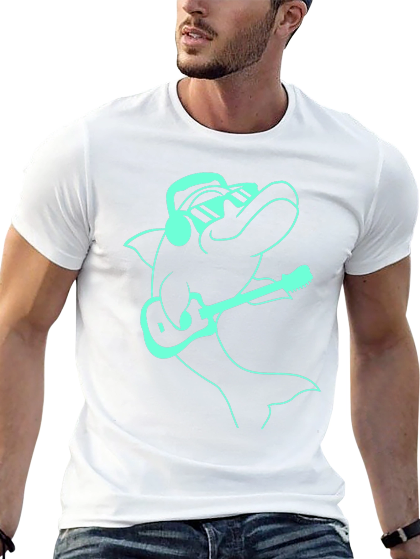 Cool Dolphin Guitarist Graphic Tee - Black