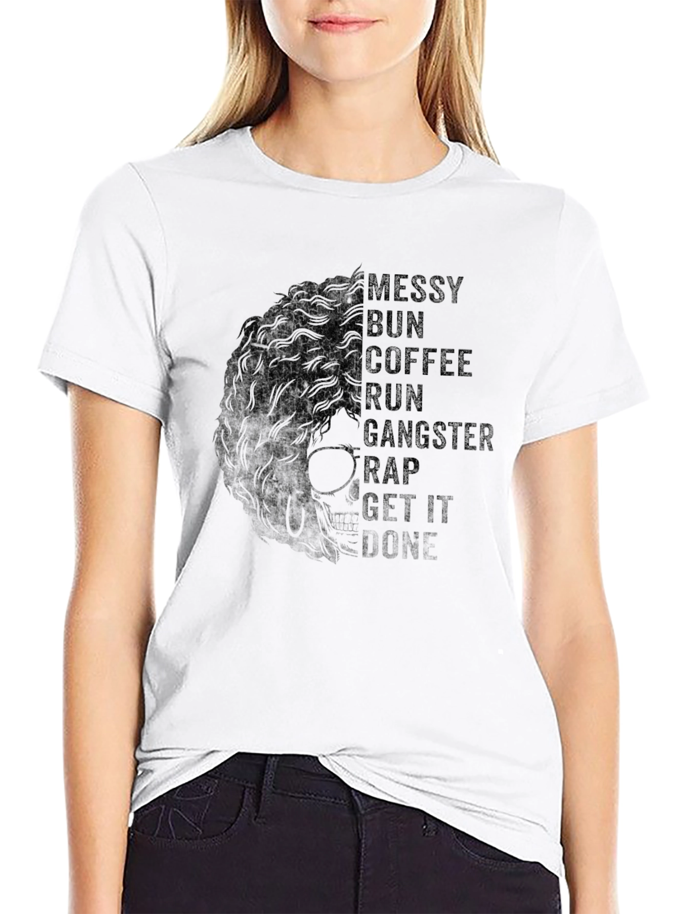 Messy Bun Coffee Run T-Shirt - Black Graphic Tee