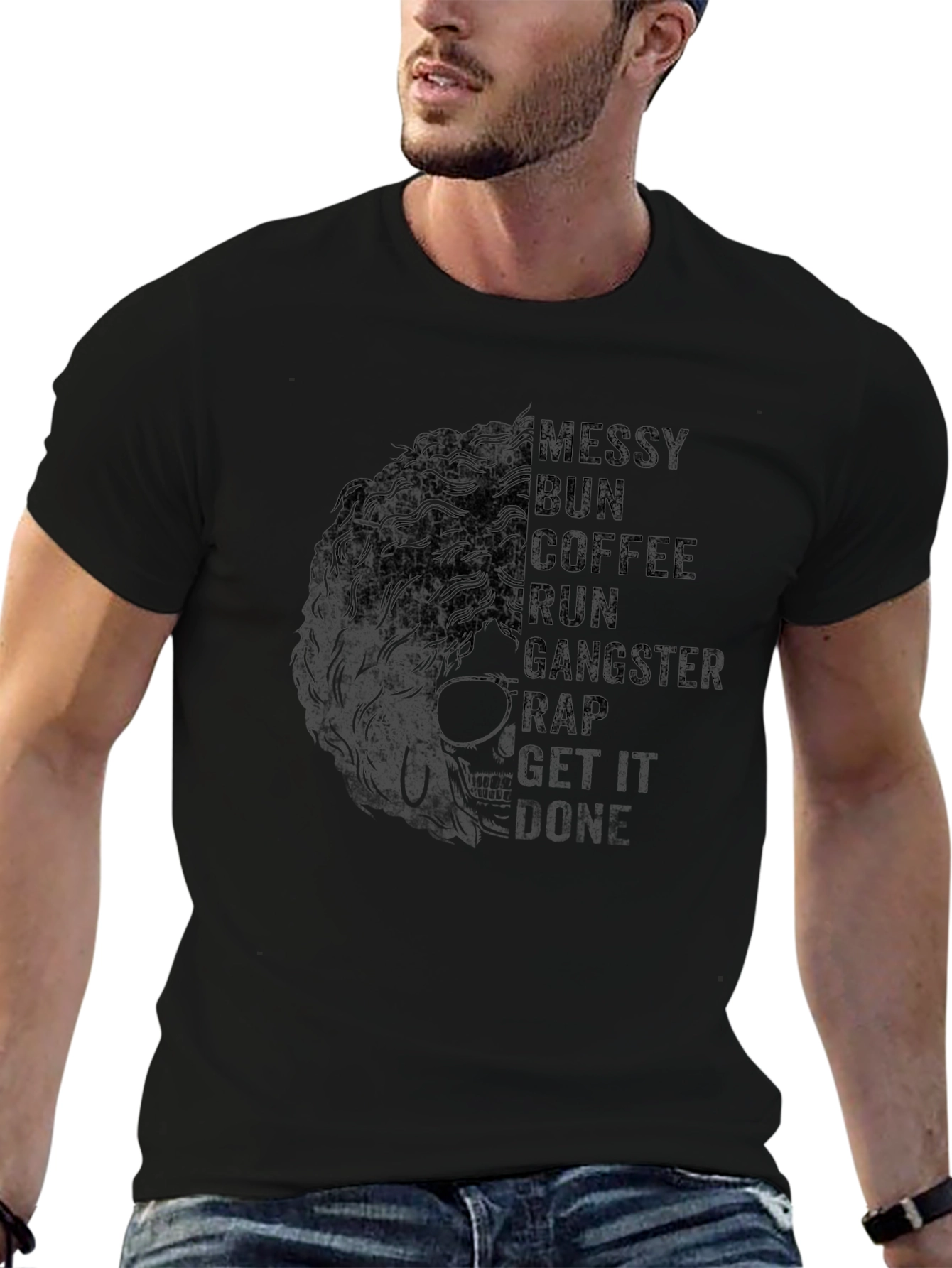 Messy Bun Coffee Run T-Shirt - Black Graphic Tee