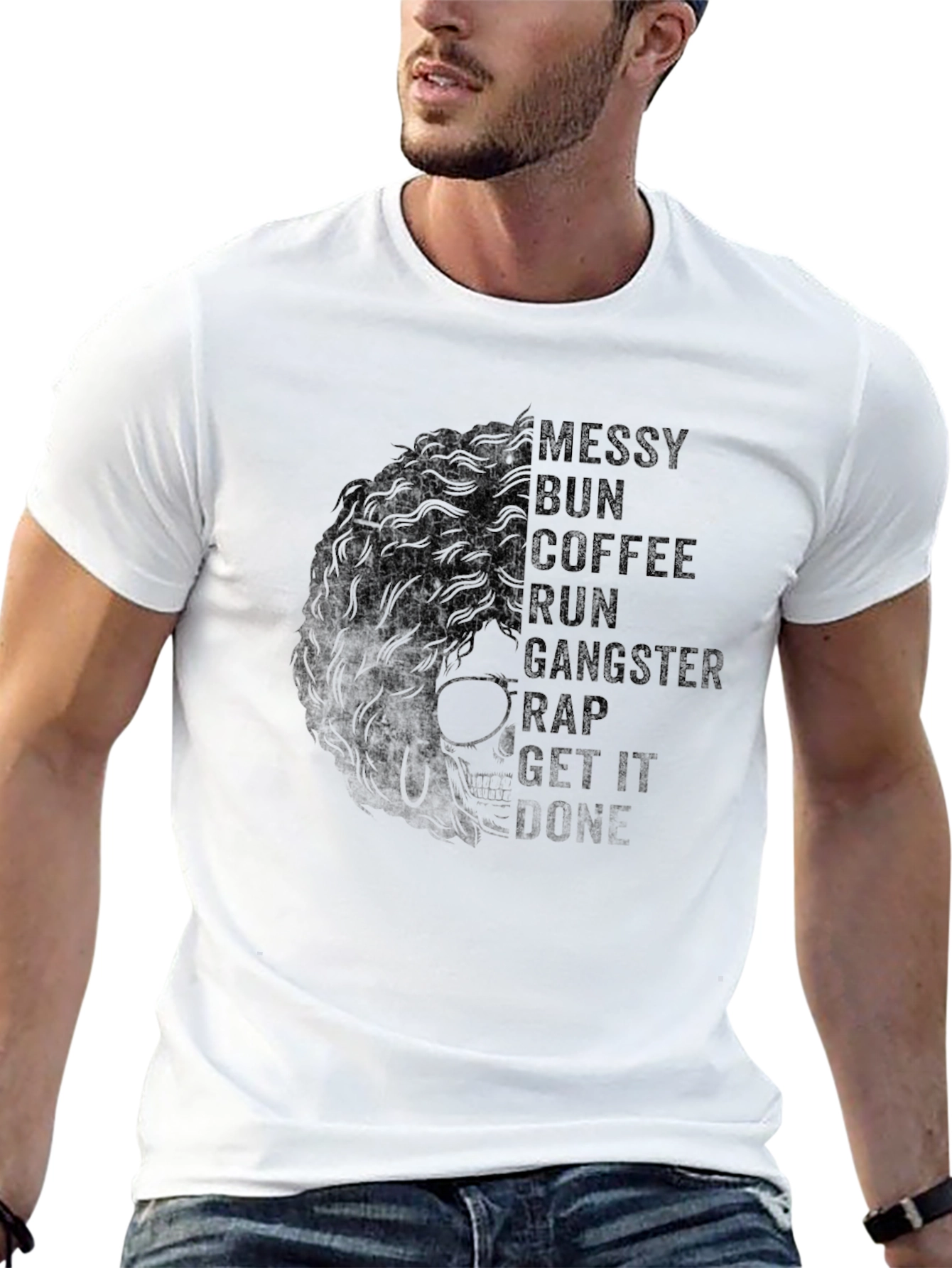 Messy Bun Coffee Run T-Shirt - Black Graphic Tee