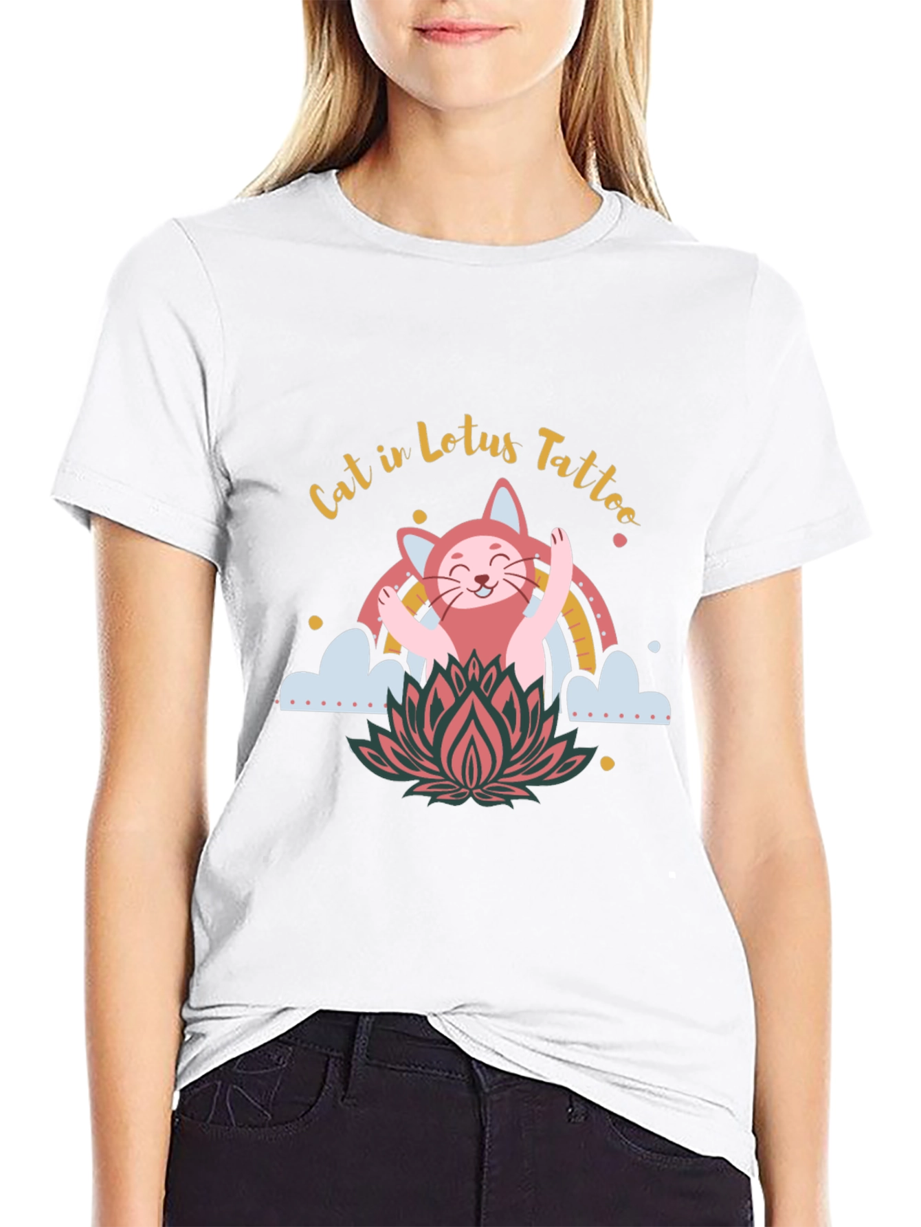 Cat in Lotus Tattoo Graphic Tee