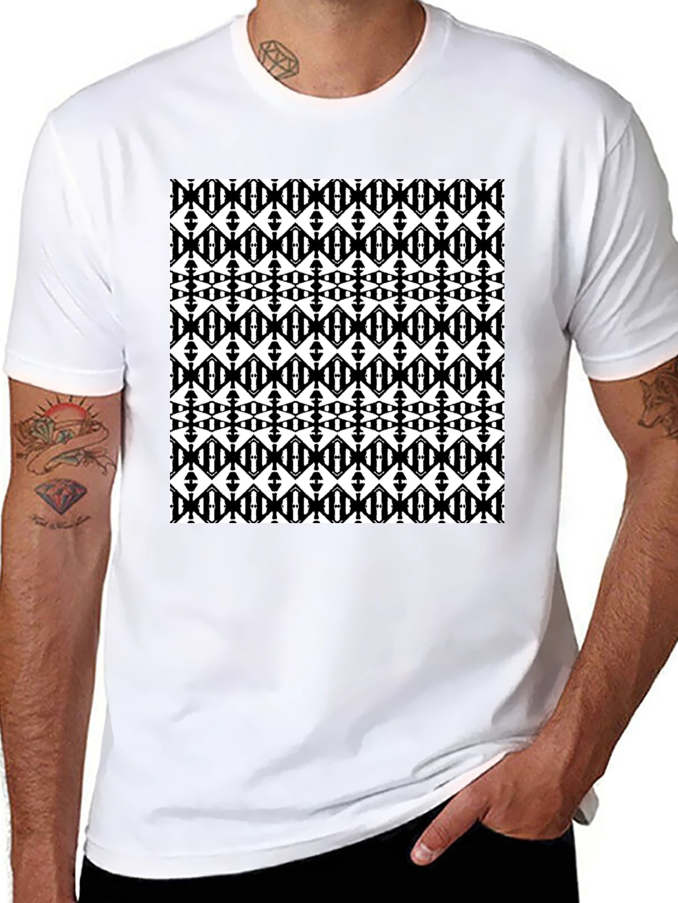 Abstract Pattern Black Crew Neck T-Shirt