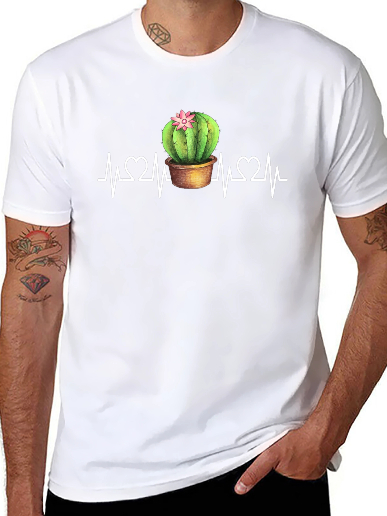 Cactus Heartbeat Graphic Tee - Black