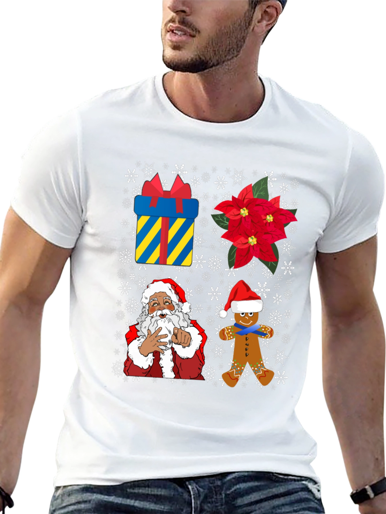 Festive Christmas T-Shirt with Santa and Gingerbread