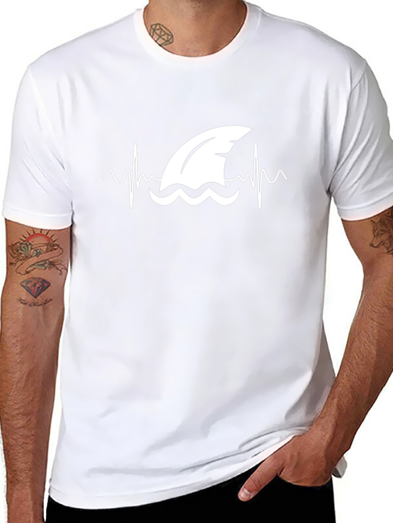 Shark Heartbeat Graphic T-Shirt - Black Cotton Tee