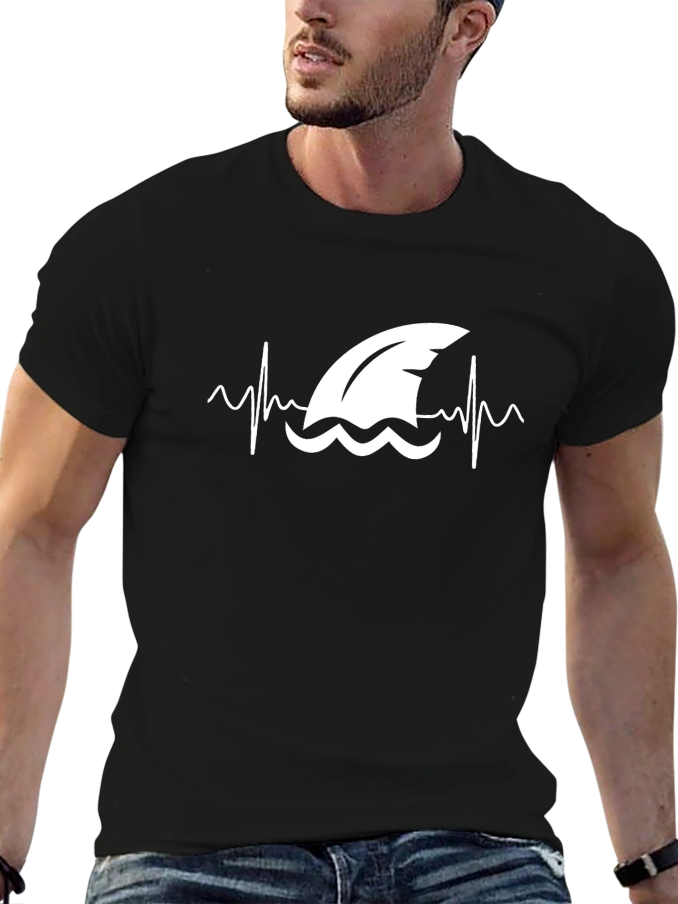 Shark Heartbeat Graphic T-Shirt - Black Cotton Tee