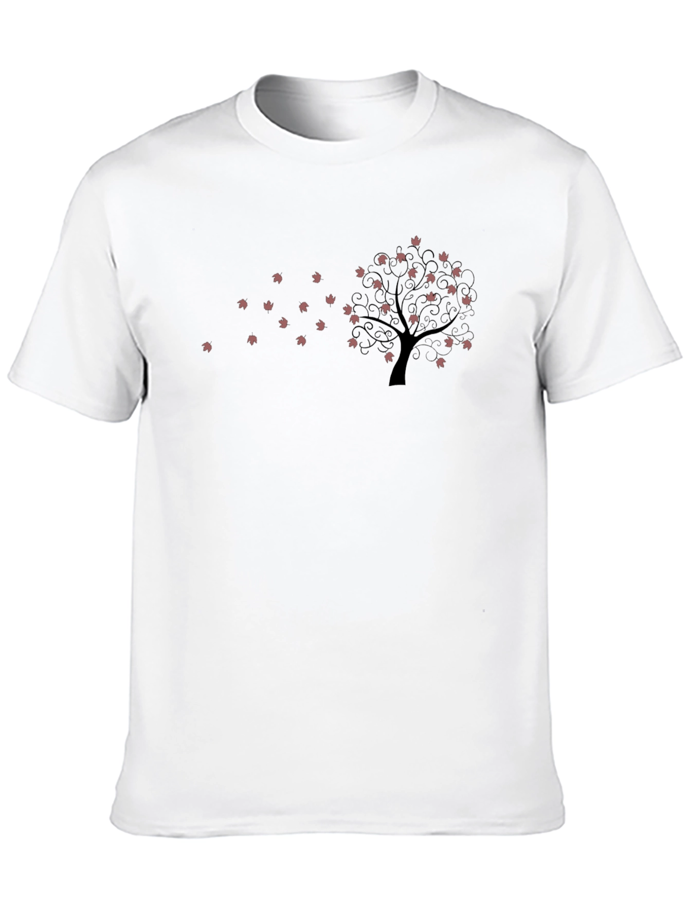 Black Graphic Tee - Falling Leaves Tree Design