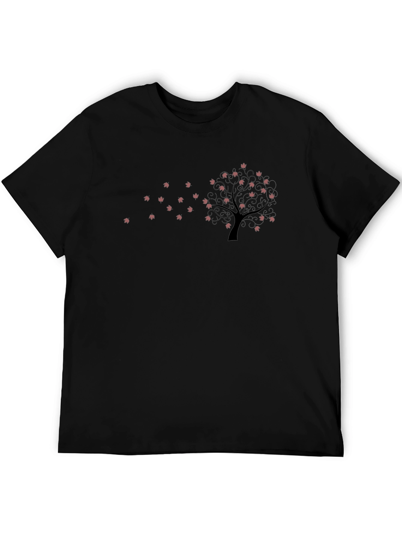 Black Graphic Tee - Falling Leaves Tree Design