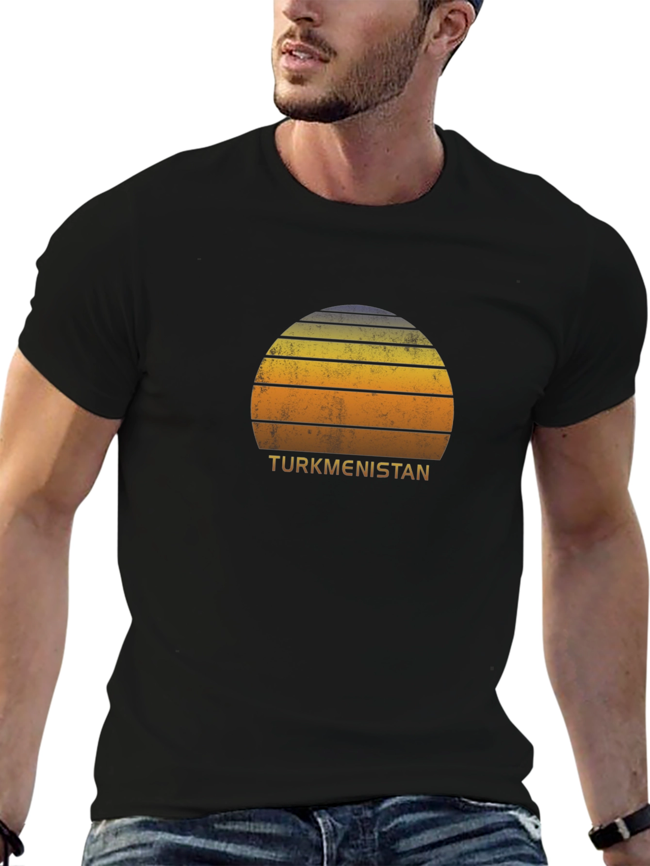 Retro Turkmenistan Sunset T-Shirt - Black