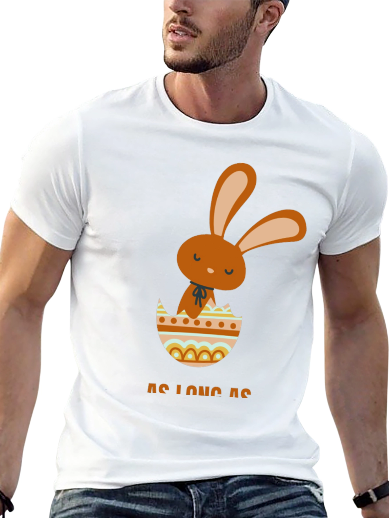 Easter Bunny Egg Graphic Tee - Black Cotton T-Shirt