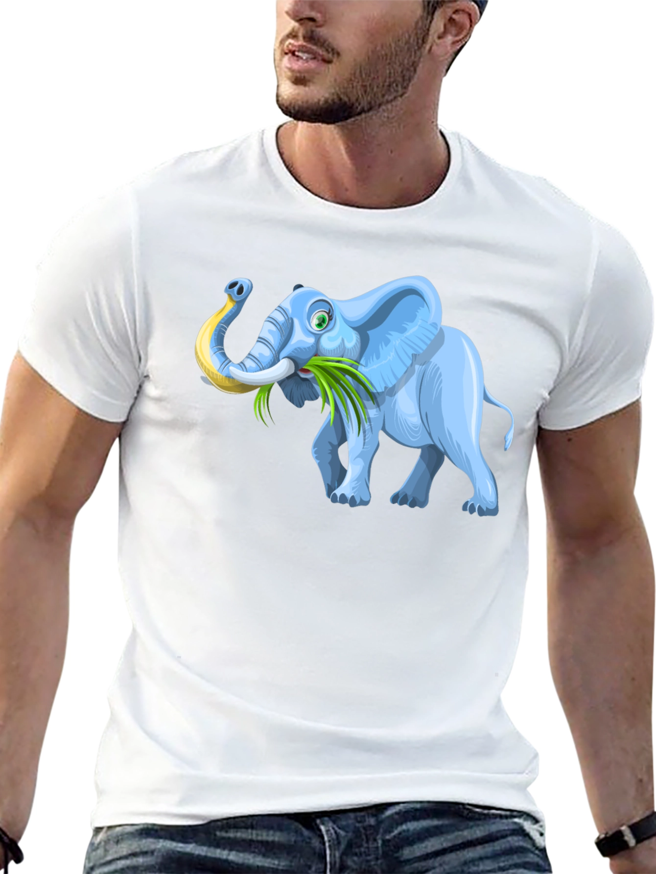 Cartoon Elephant Graphic Tee - Black Casual T-Shirt