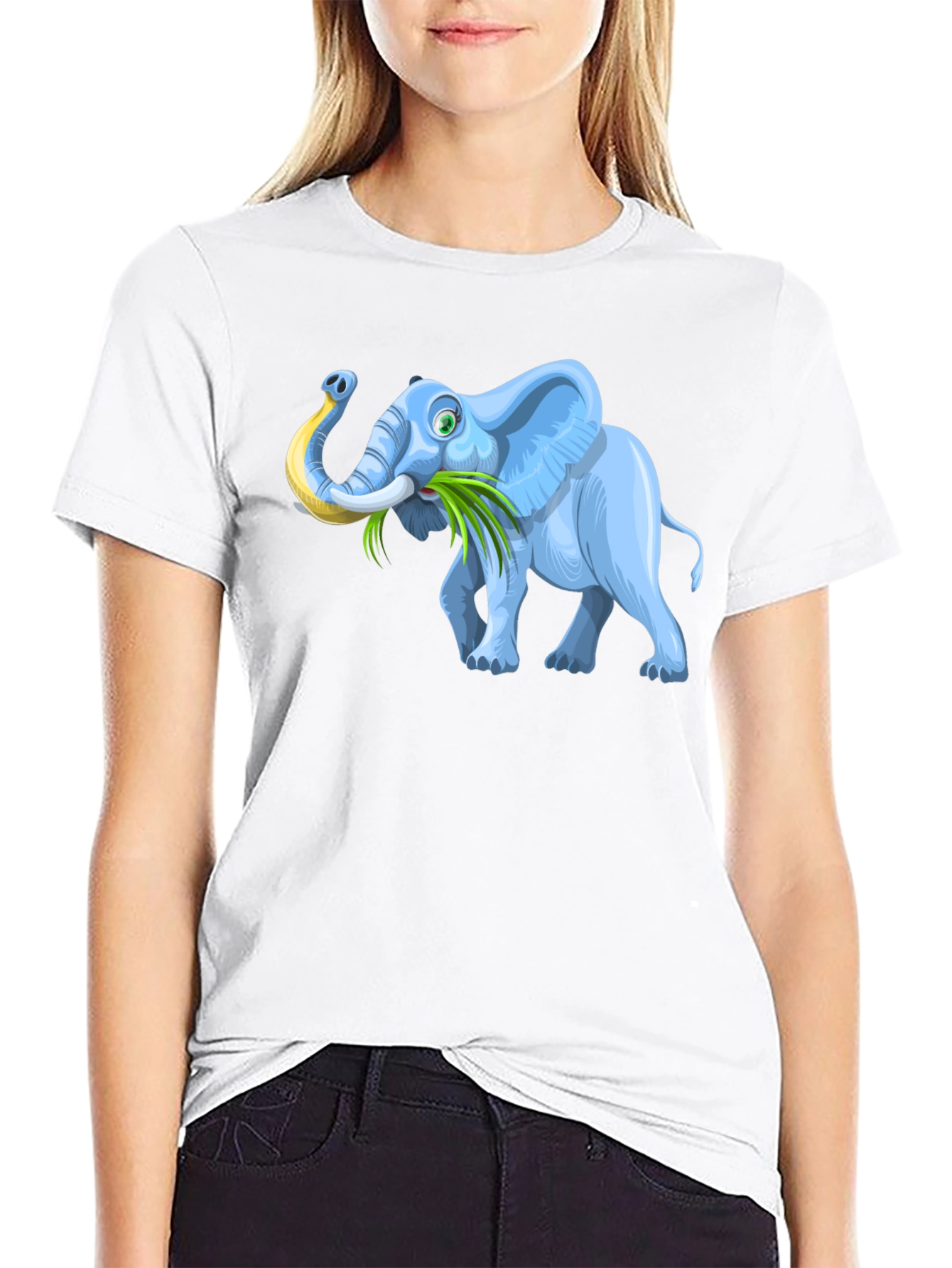 Cartoon Elephant Graphic Tee - Black Casual T-Shirt