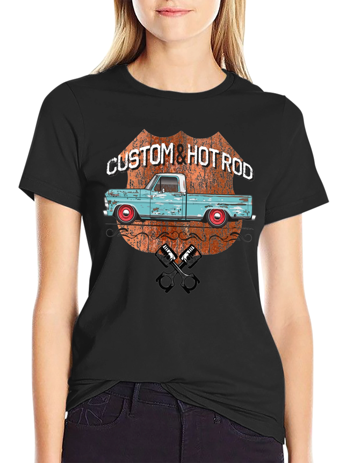Custom Hot Rod Truck T-Shirt - Black