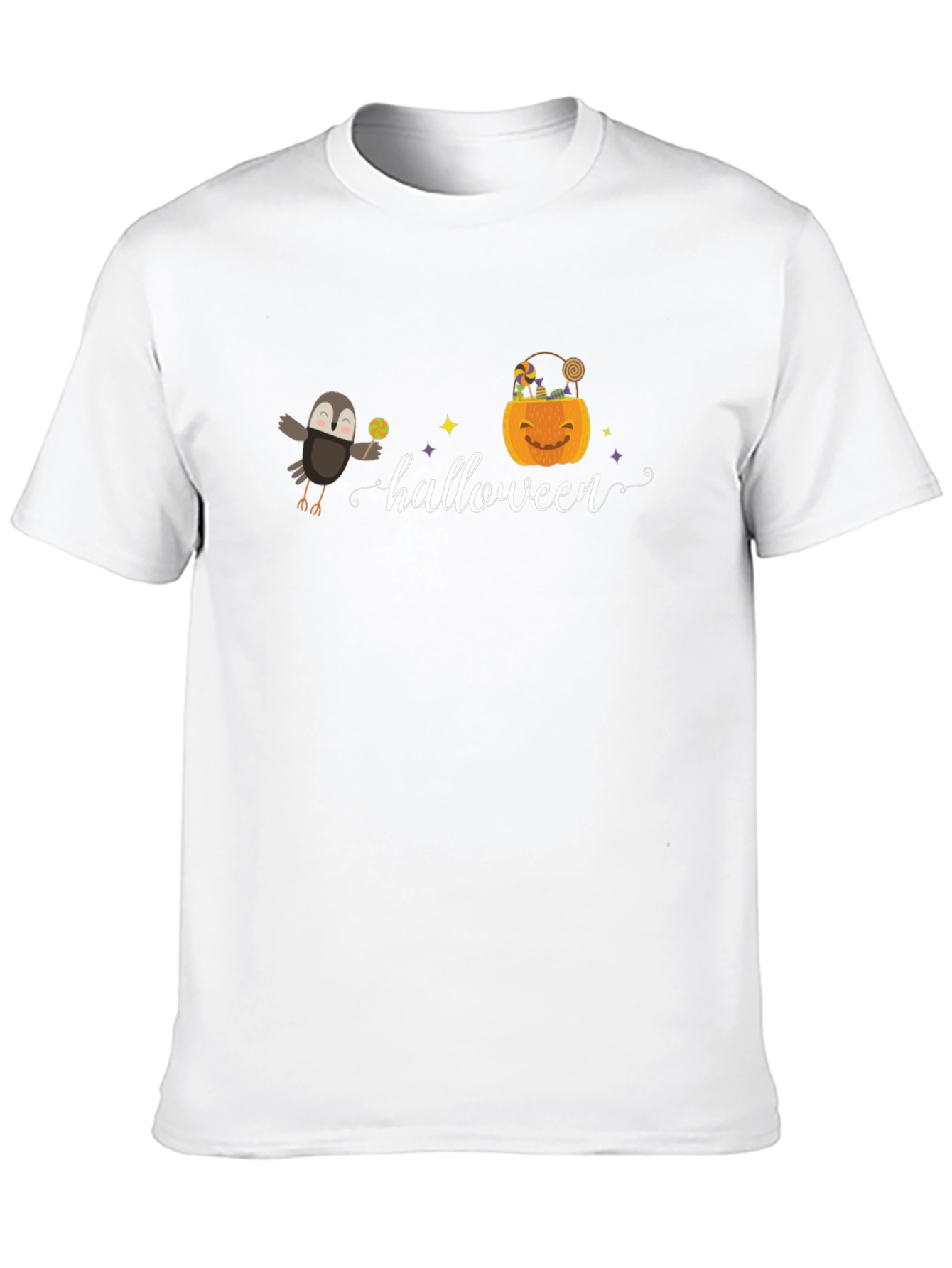 Halloween Graphic Tee - Crow & Pumpkin Design