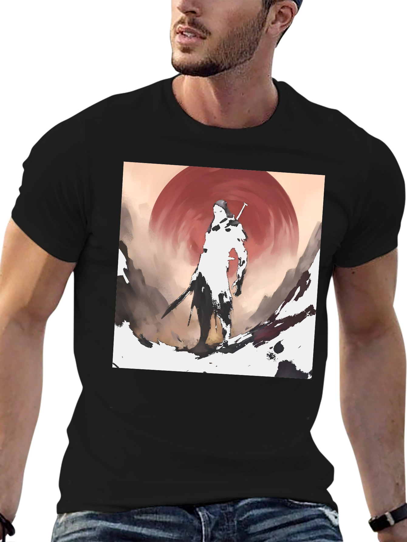 Samurai Sunset Graphic Tee - Stylish Ink Print