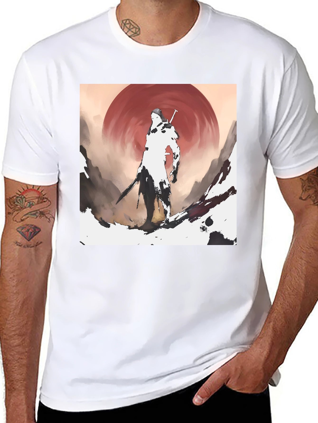 Samurai Sunset Graphic Tee - Stylish Ink Print