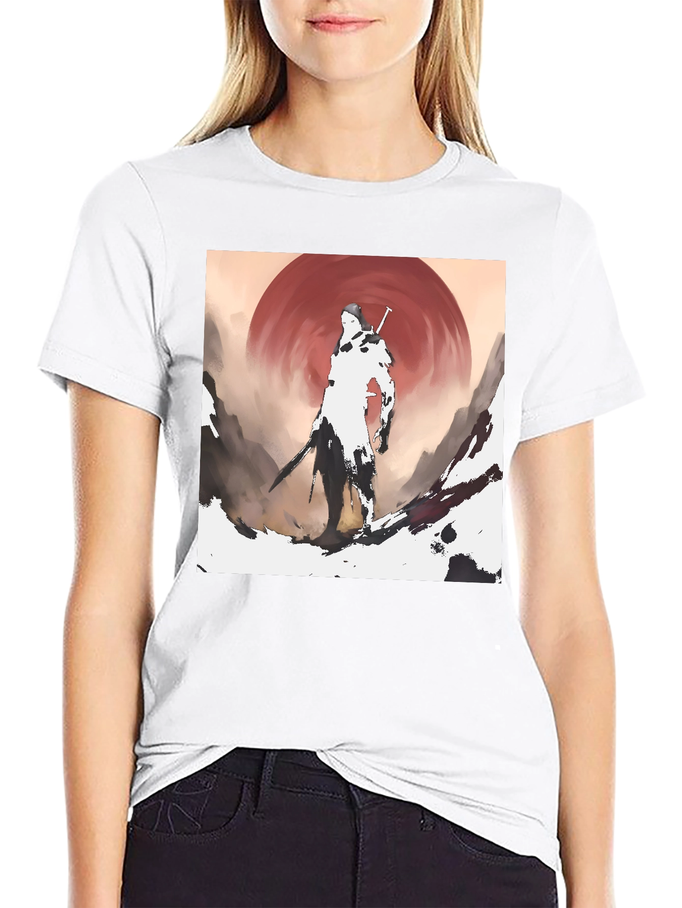 Samurai Sunset Graphic Tee - Stylish Ink Print