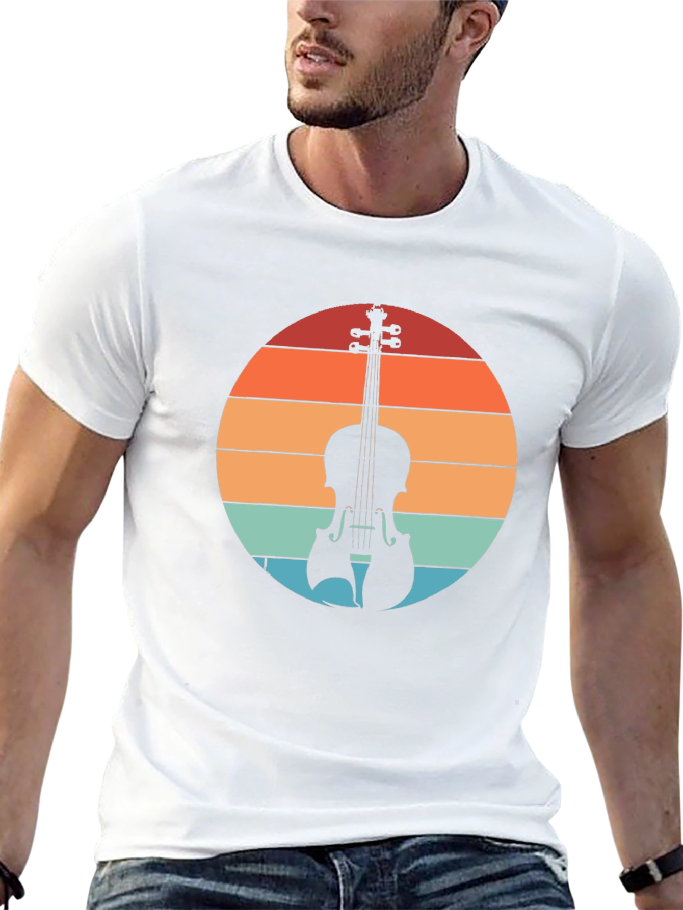 Retro Violin Sunset Graphic Tee - Musical Instrument T-Shirt