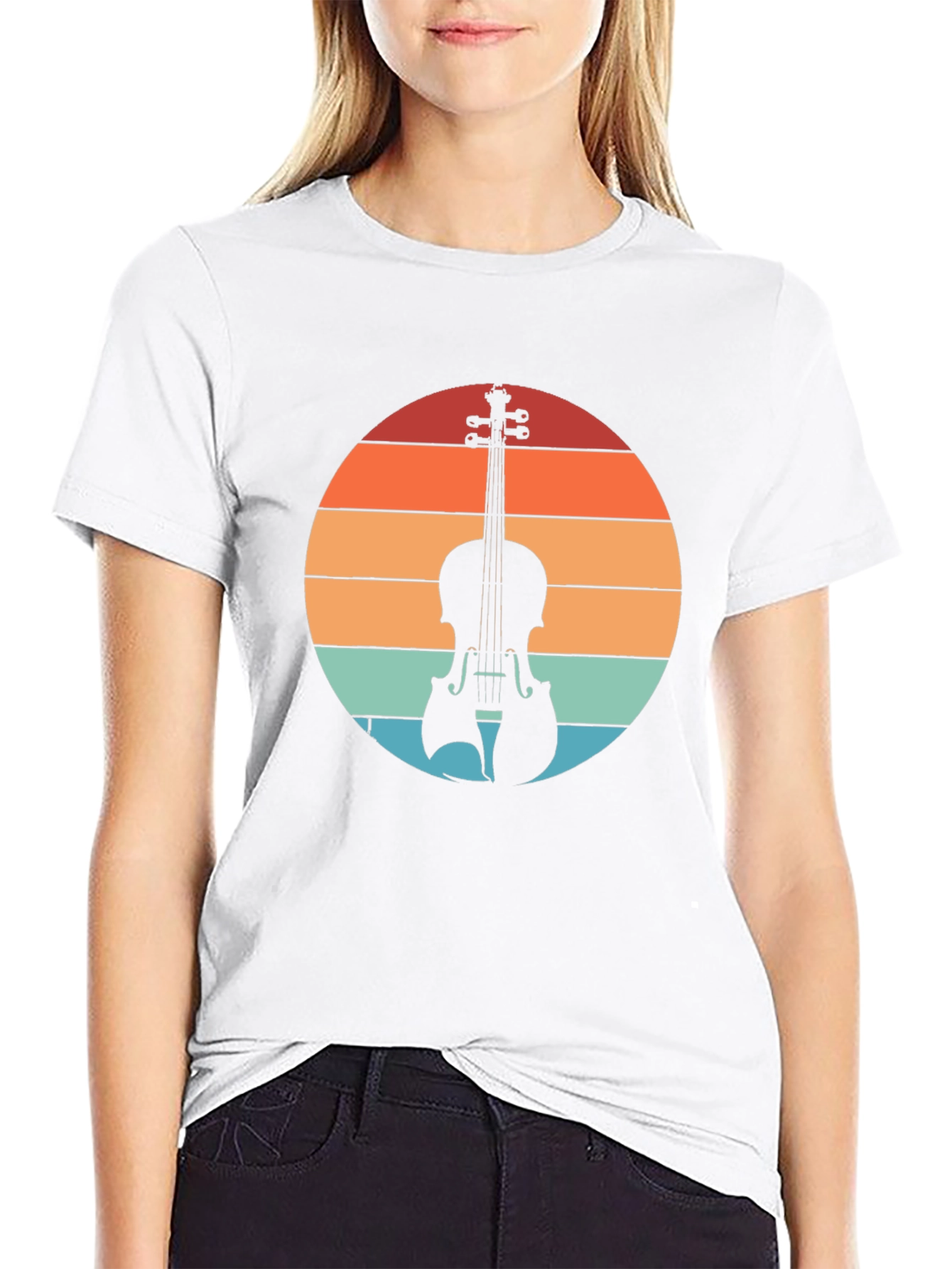 Retro Violin Sunset Graphic Tee - Musical Instrument T-Shirt