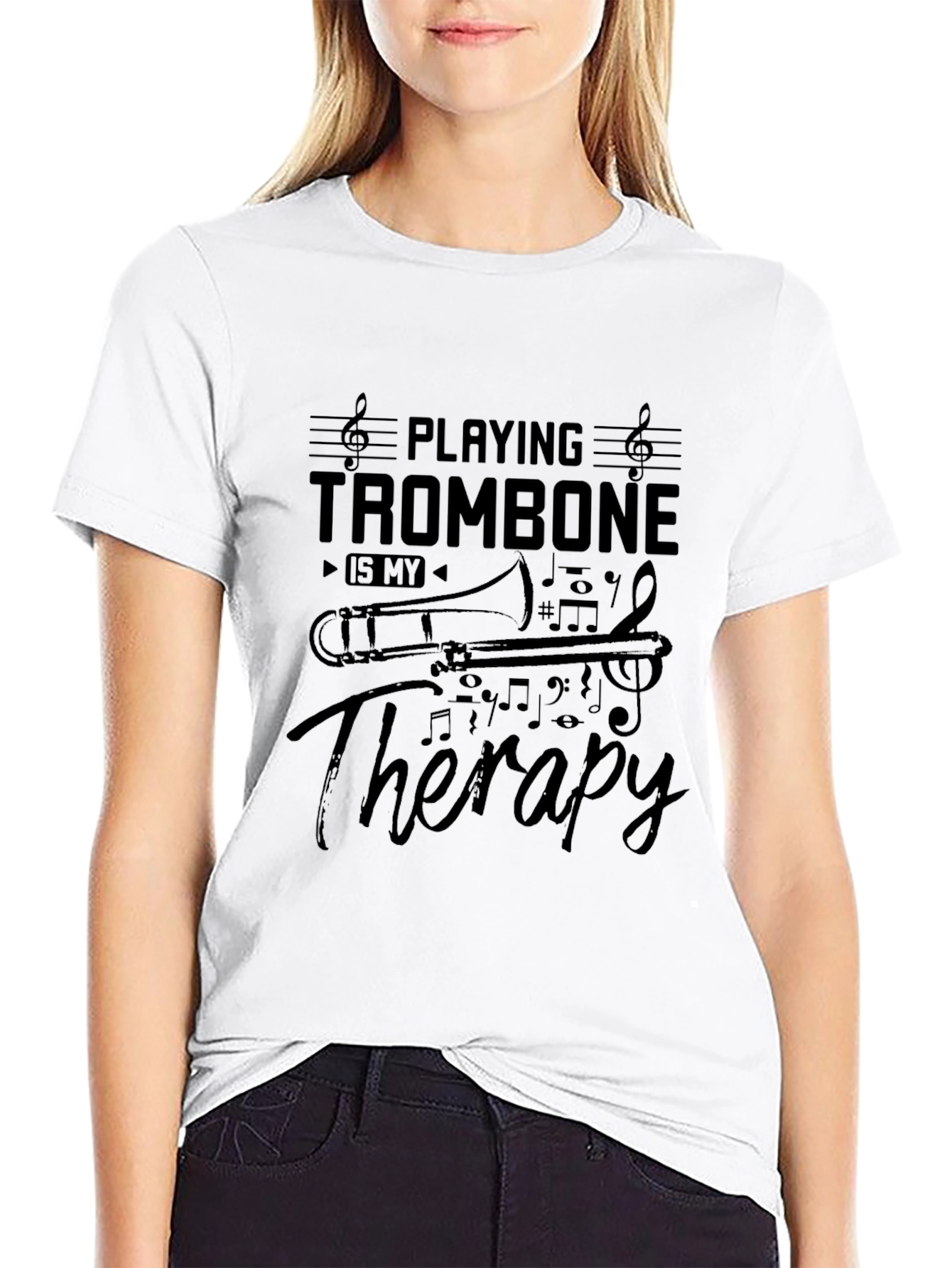 Trombone Therapy Black T-Shirt - Musicians Tee