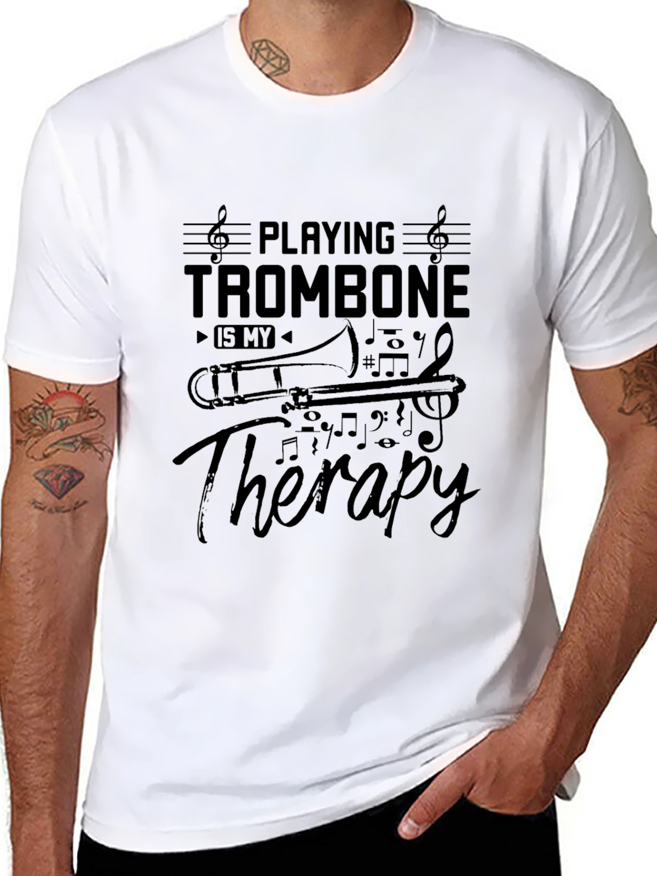 Trombone Therapy Black T-Shirt - Musicians Tee