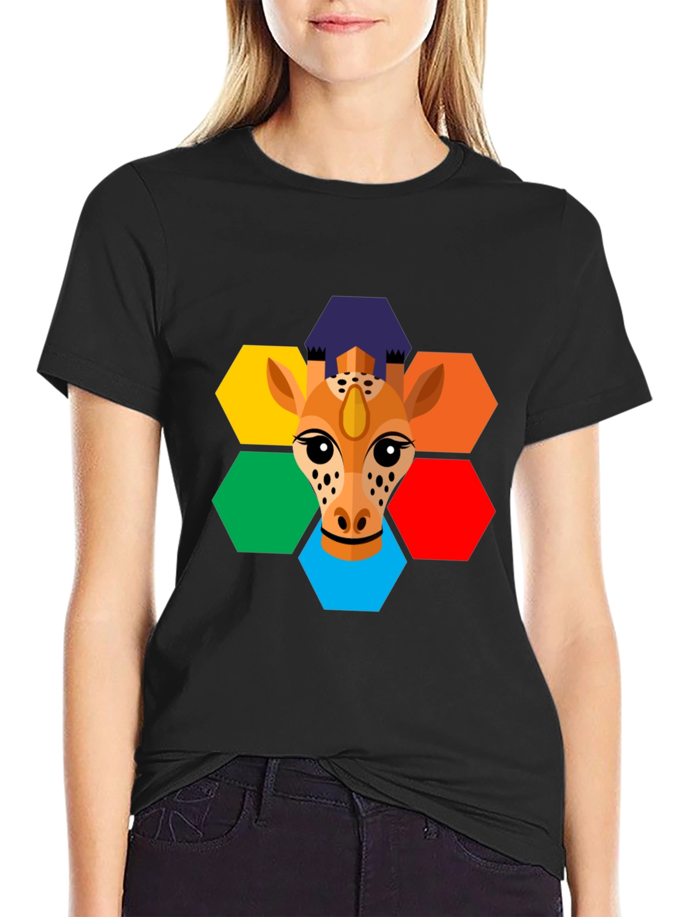 Geometric Giraffe Graphic Tee - Unisex Black T-Shirt