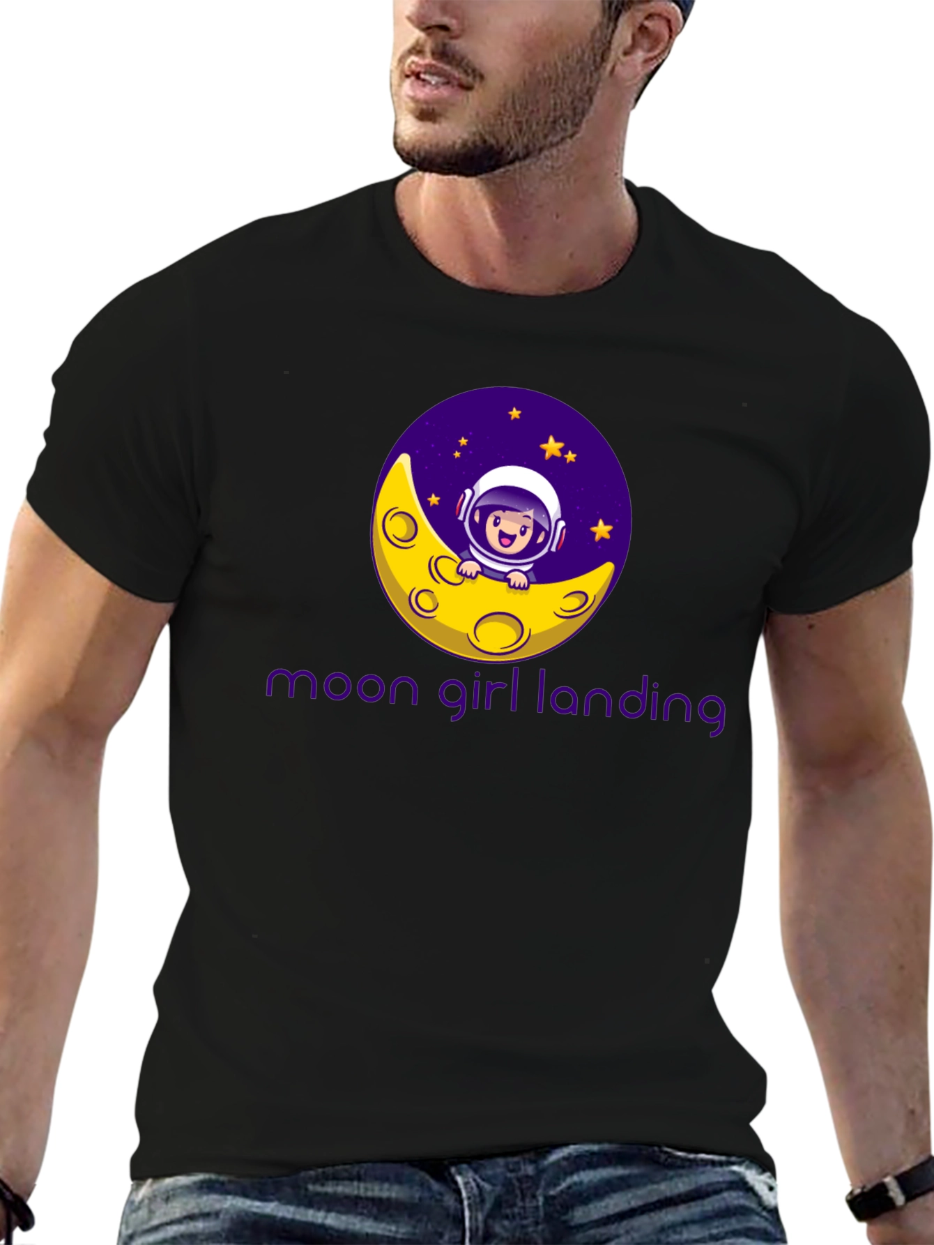 Moon Girl Landing Black T-Shirt