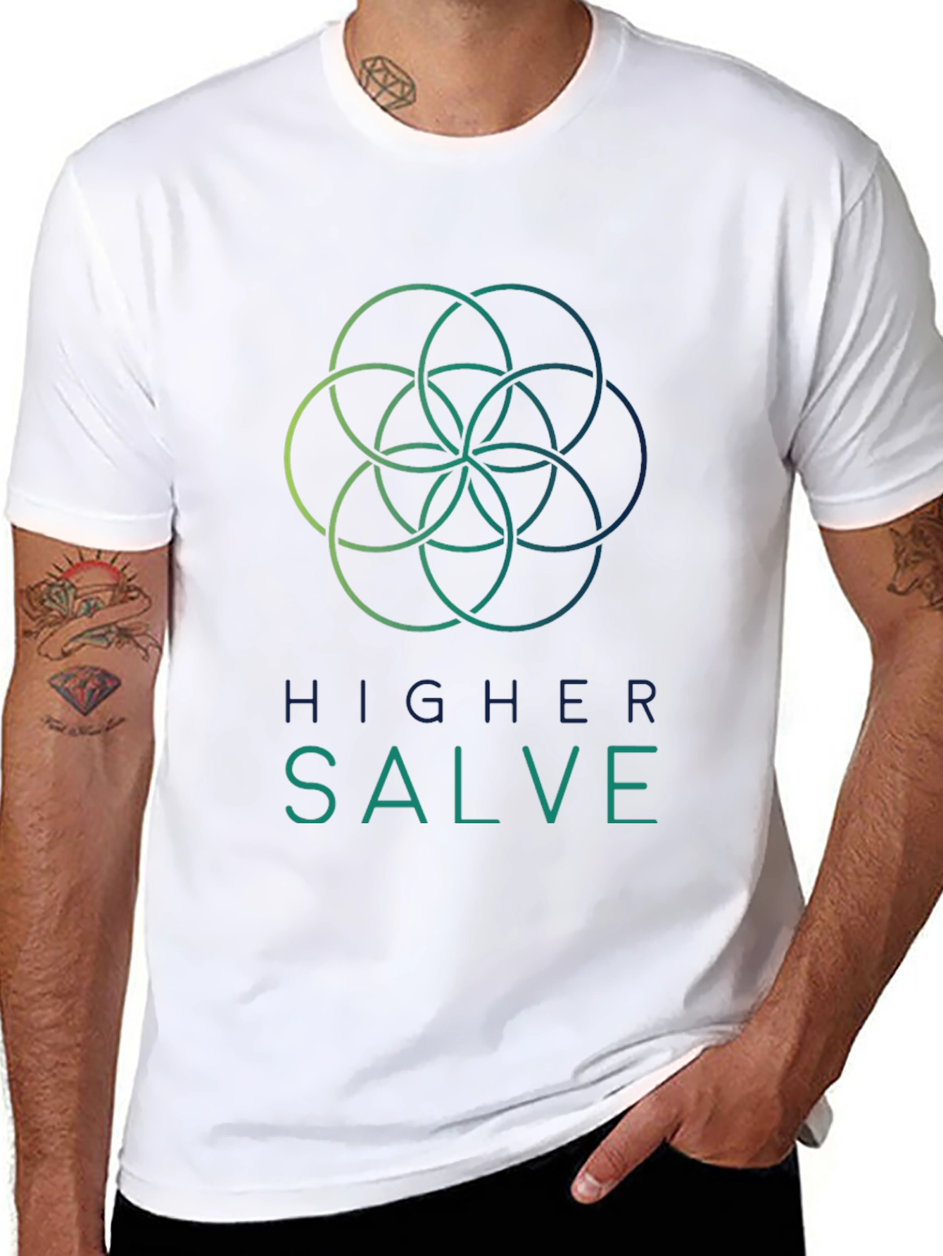 Higher Salve Black T-Shirt with Geometric Design