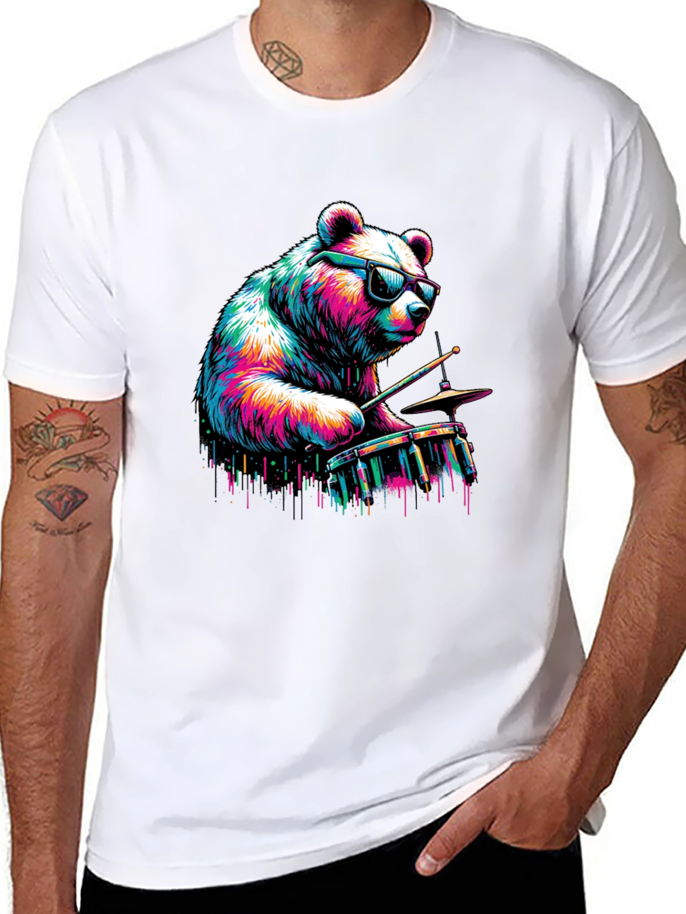 Bear Drummer Graphic Tee - Cool & Unique Design