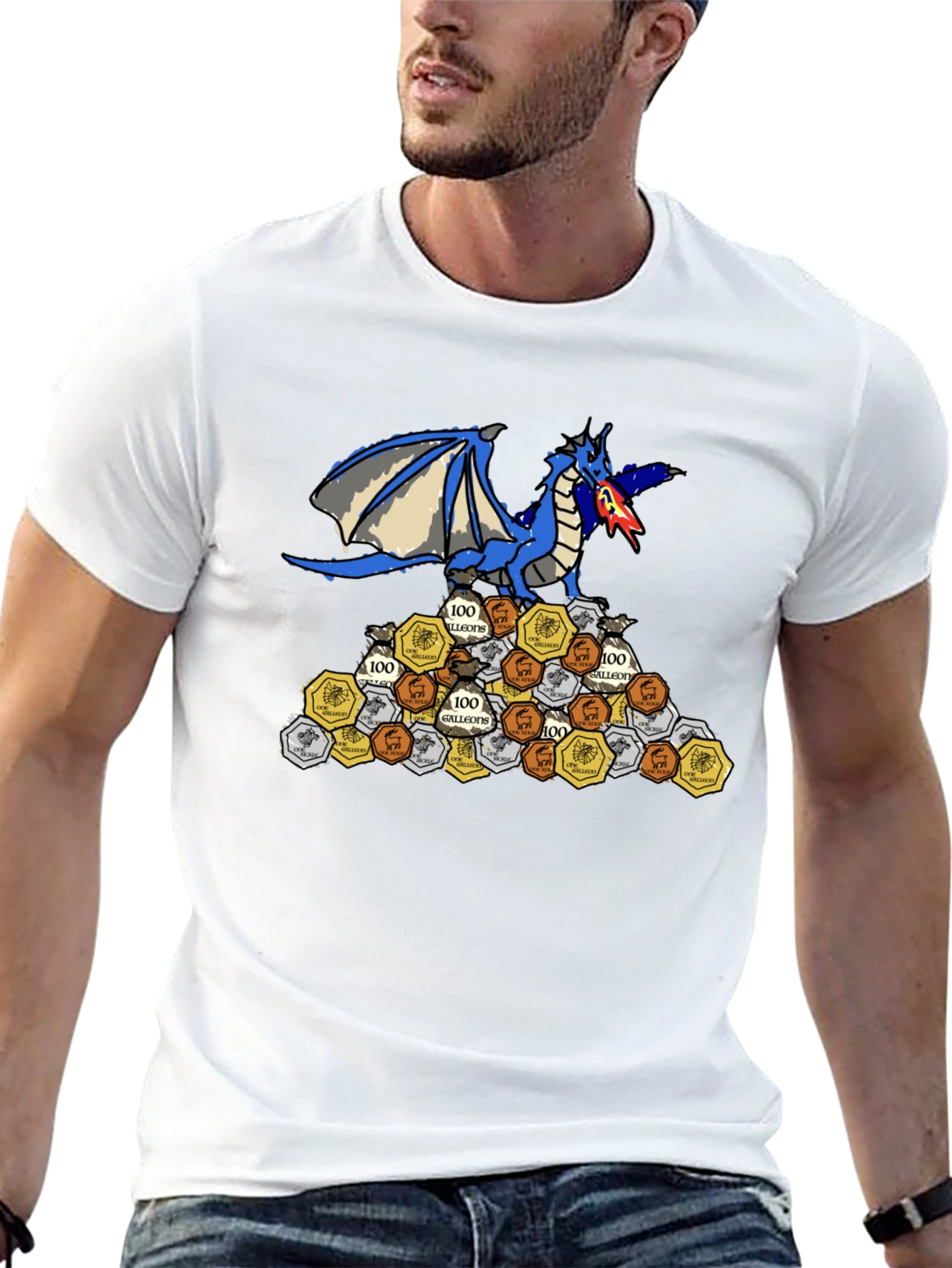 Dragon Hoard T-Shirt - Fire-Breathing Blue Dragon