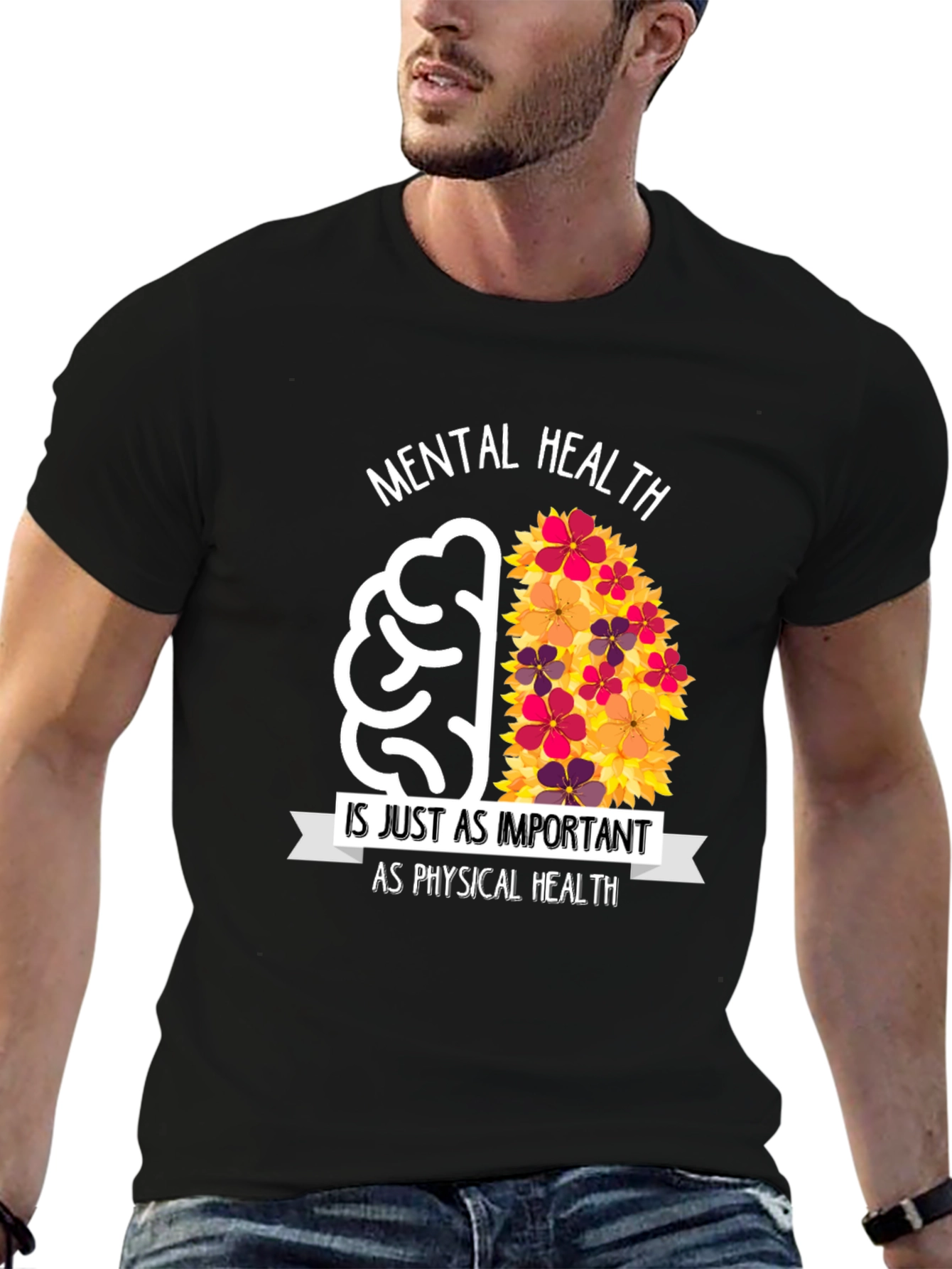 Mental Health Awareness T-Shirt - Floral Brain Design