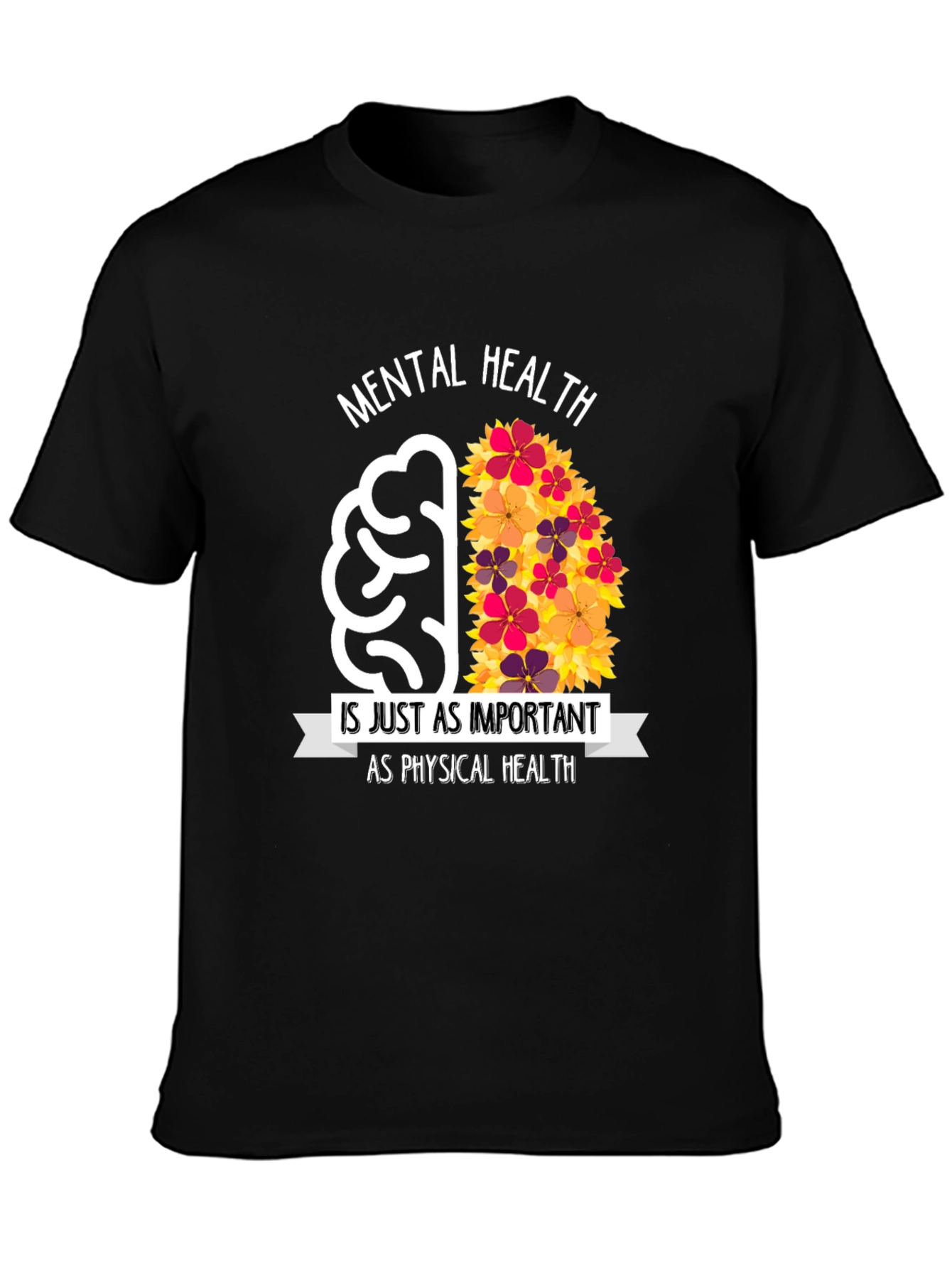 Mental Health Awareness T-Shirt - Floral Brain Design