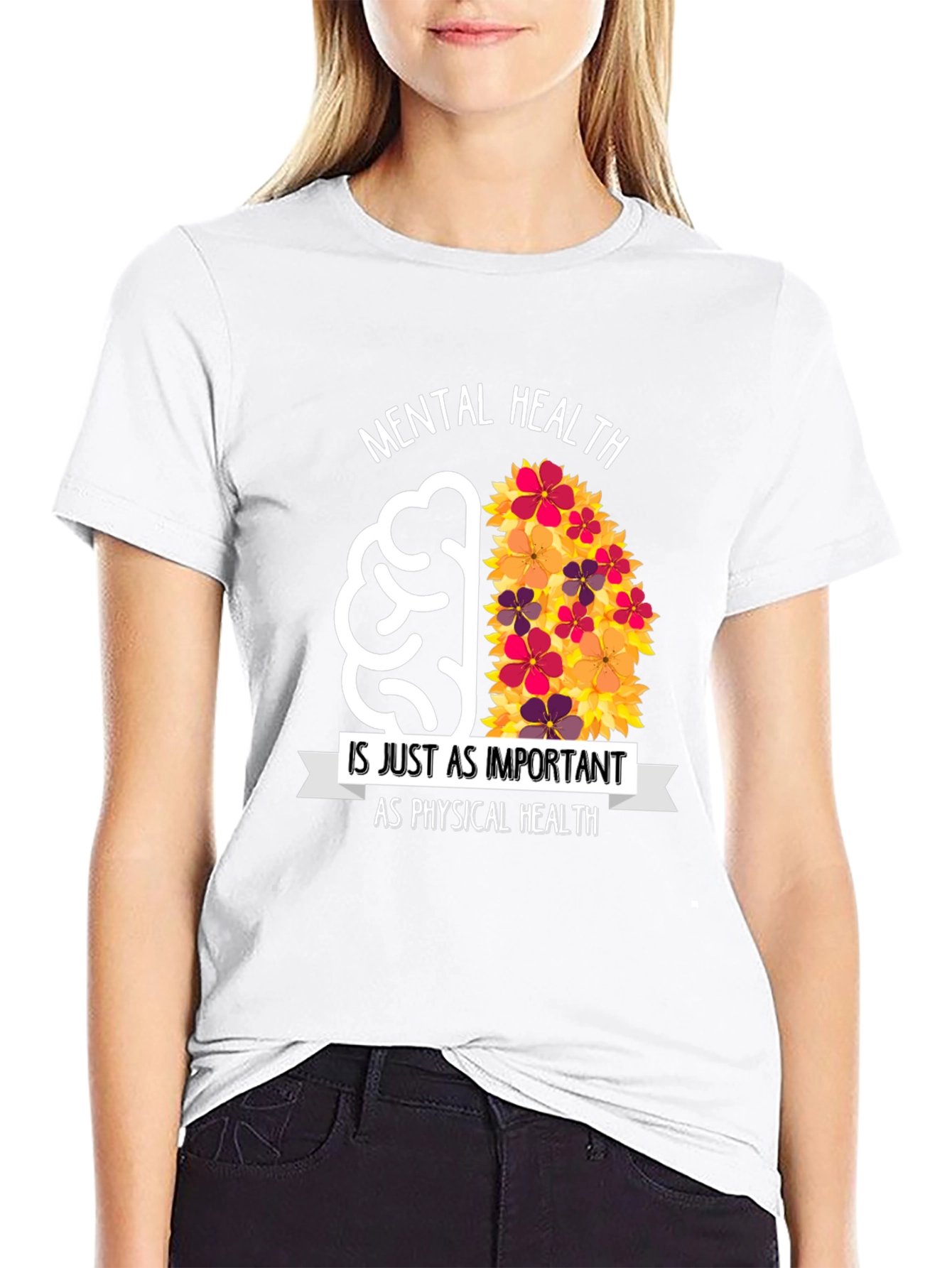 Mental Health Awareness T-Shirt - Floral Brain Design