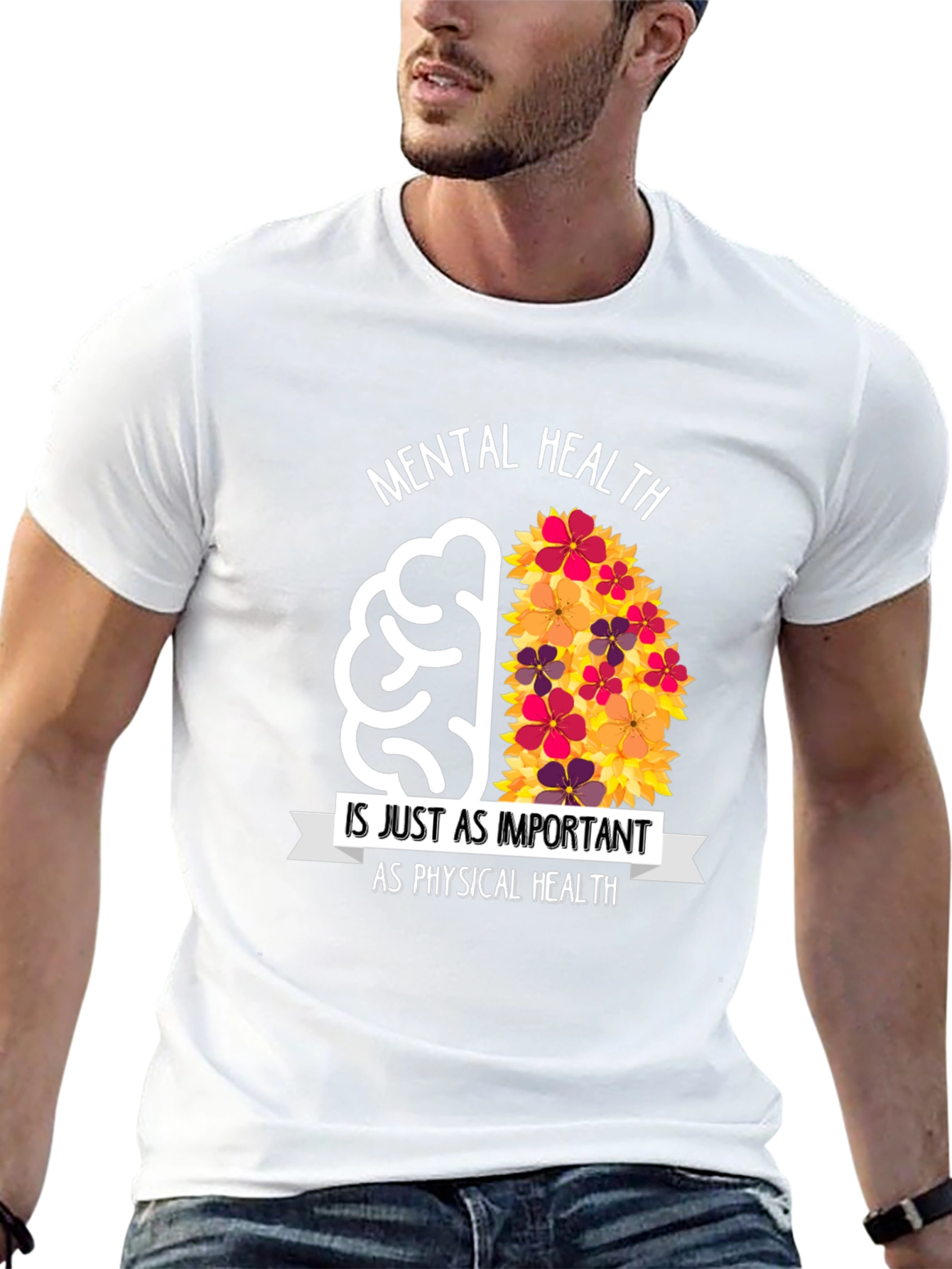 Mental Health Awareness T-Shirt - Floral Brain Design