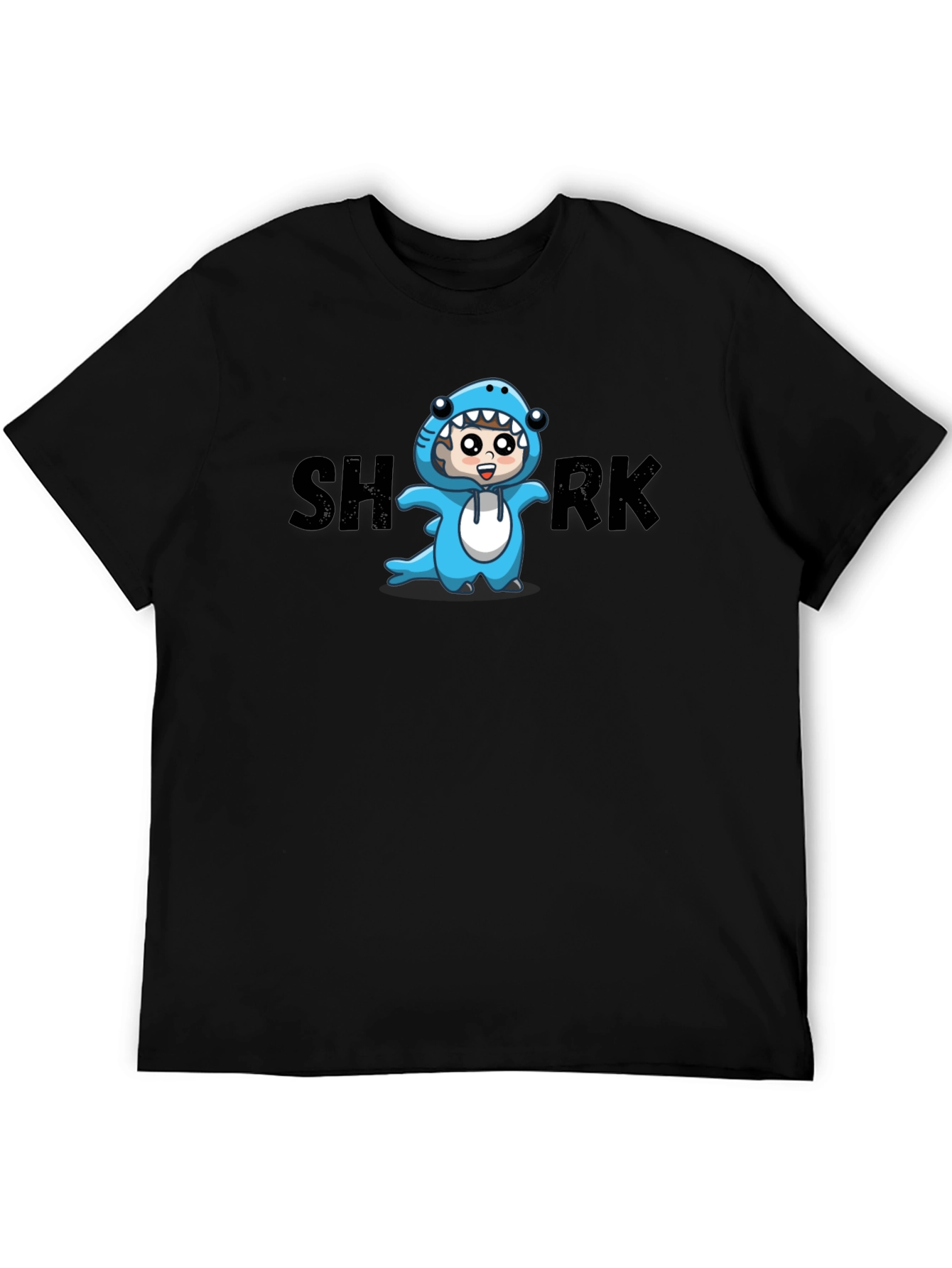 Cartoon Shark Graphic Tee - Black Cotton Blend
