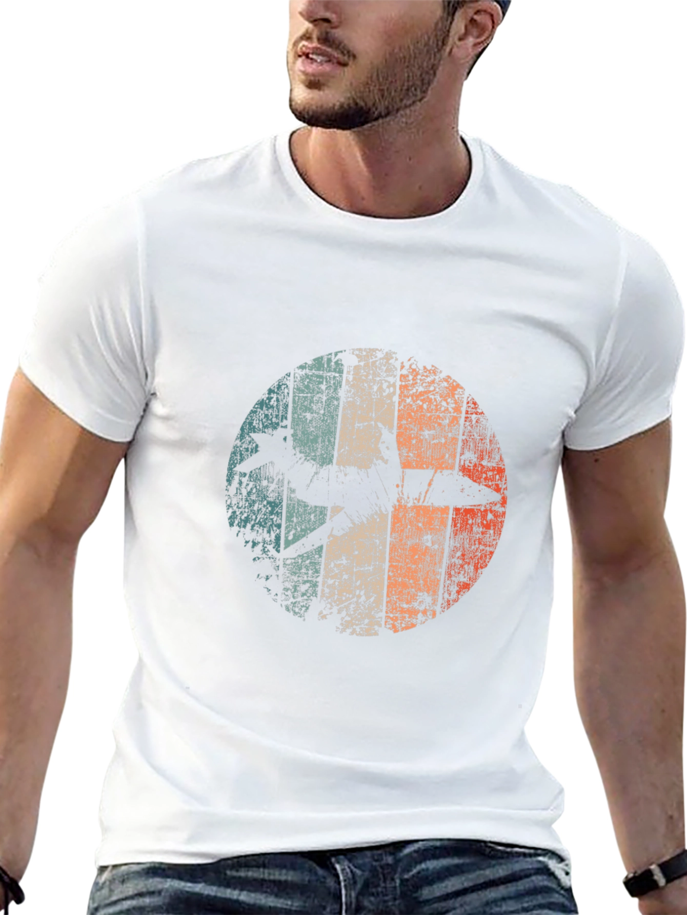 Retro Airplane Graphic Tee - Black Cotton Blend