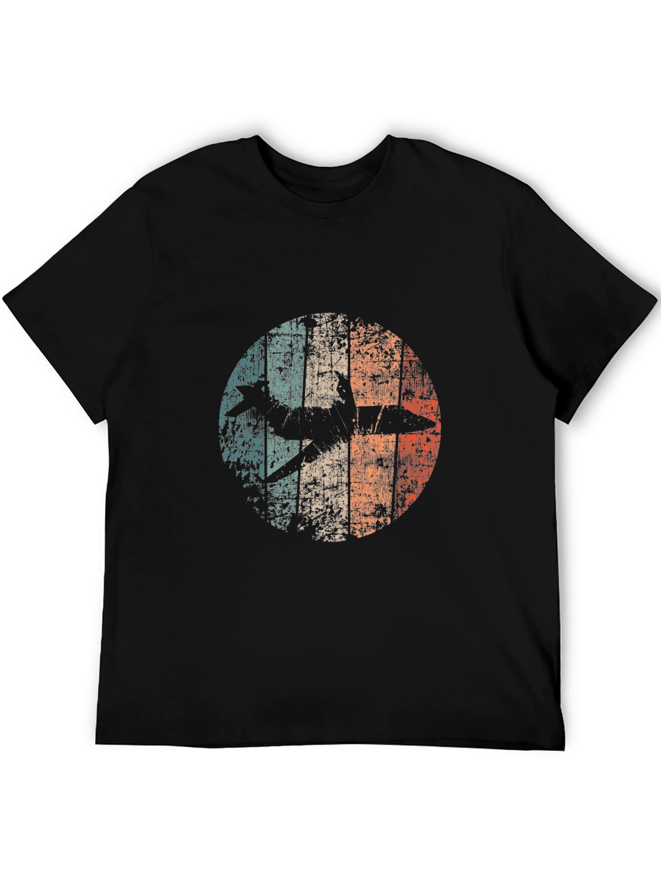 Retro Airplane Graphic Tee - Black Cotton Blend