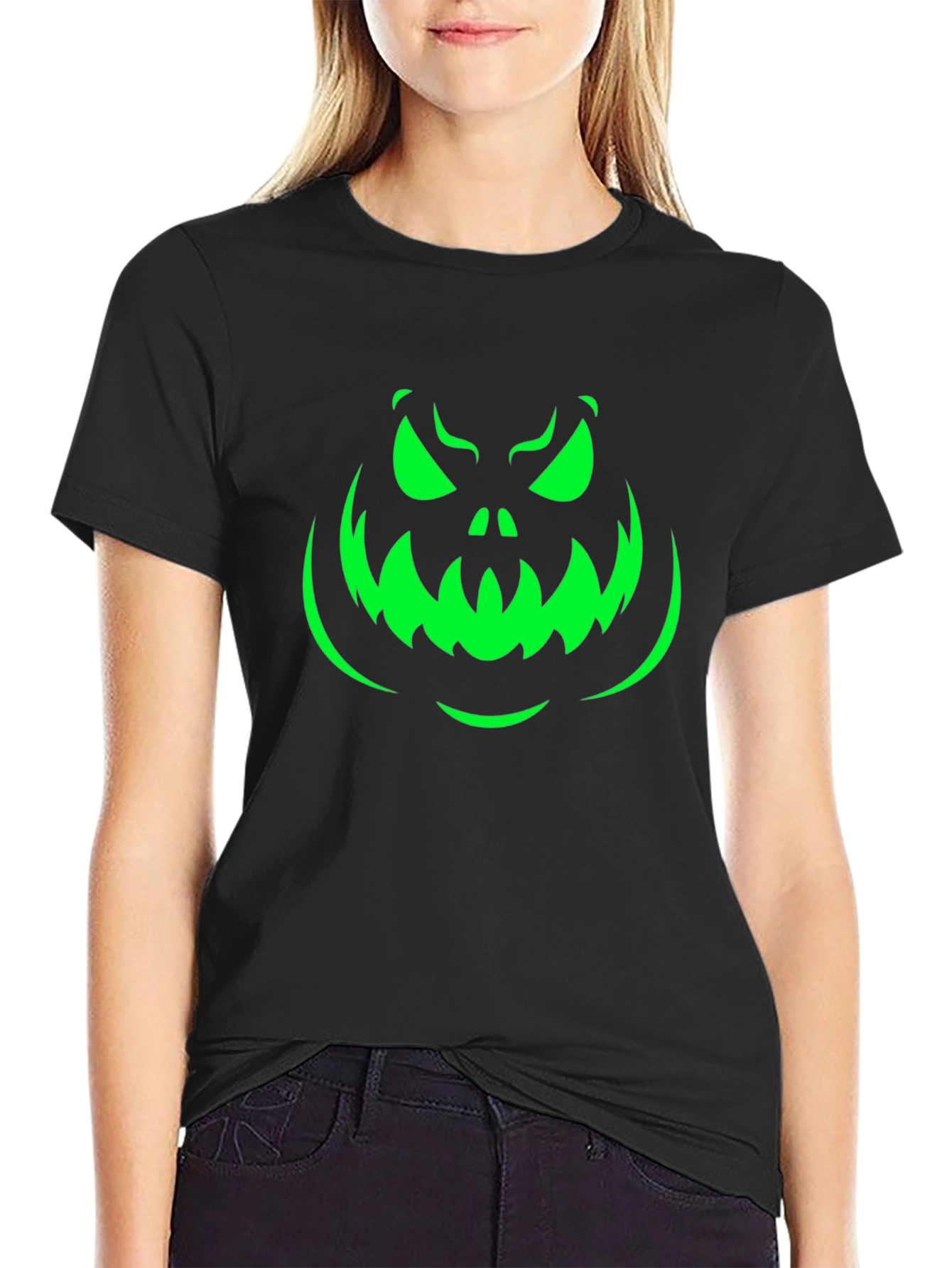 Spooky Pumpkin Face Halloween T-Shirt - Black