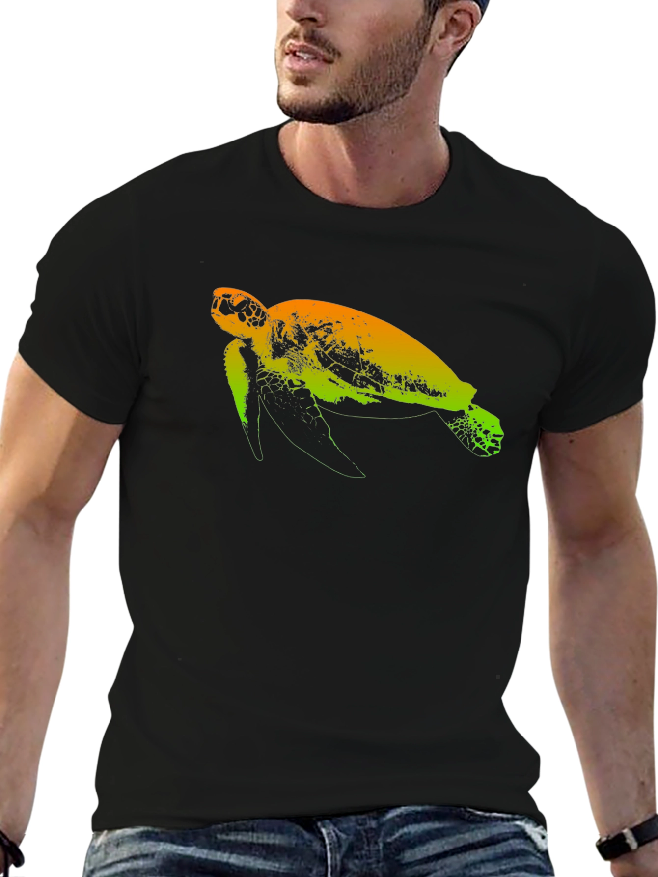 Sea Turtle Graphic Tee - Black Cotton T-Shirt