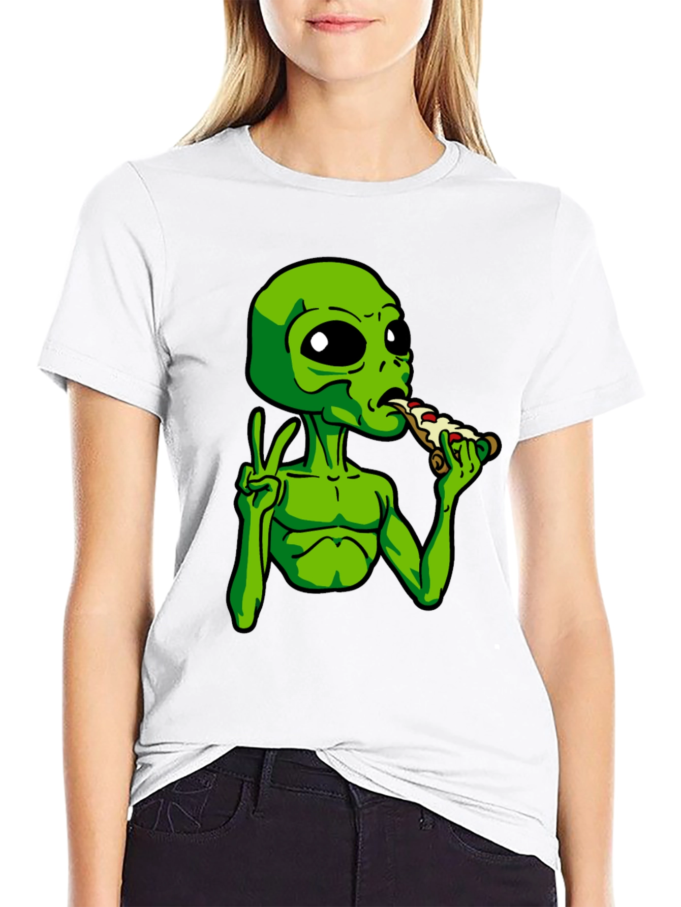 Alien Peace Pizza Graphic T-Shirt