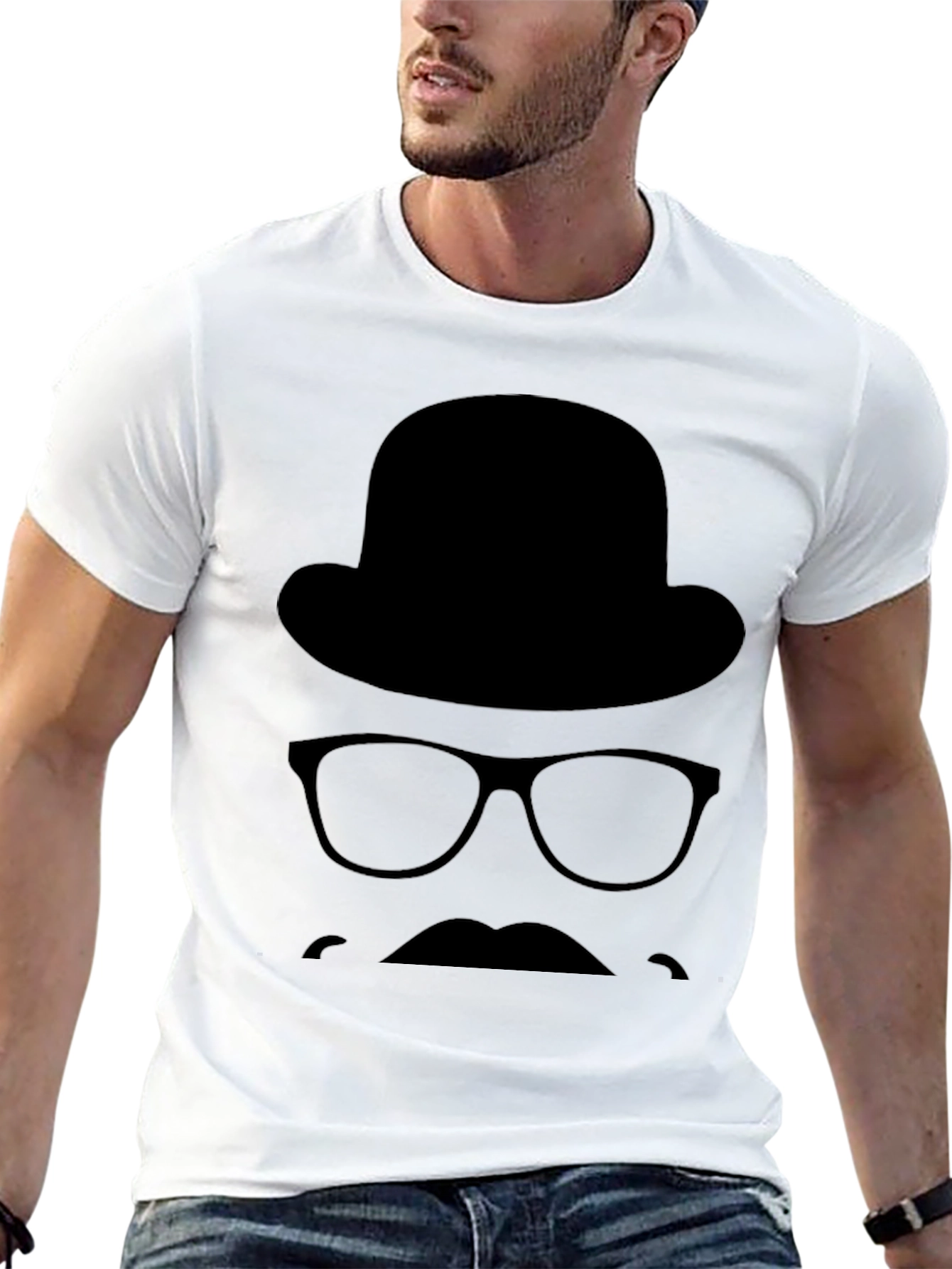 Retro Silhouette T-Shirt - Hat Glasses & Mustache
