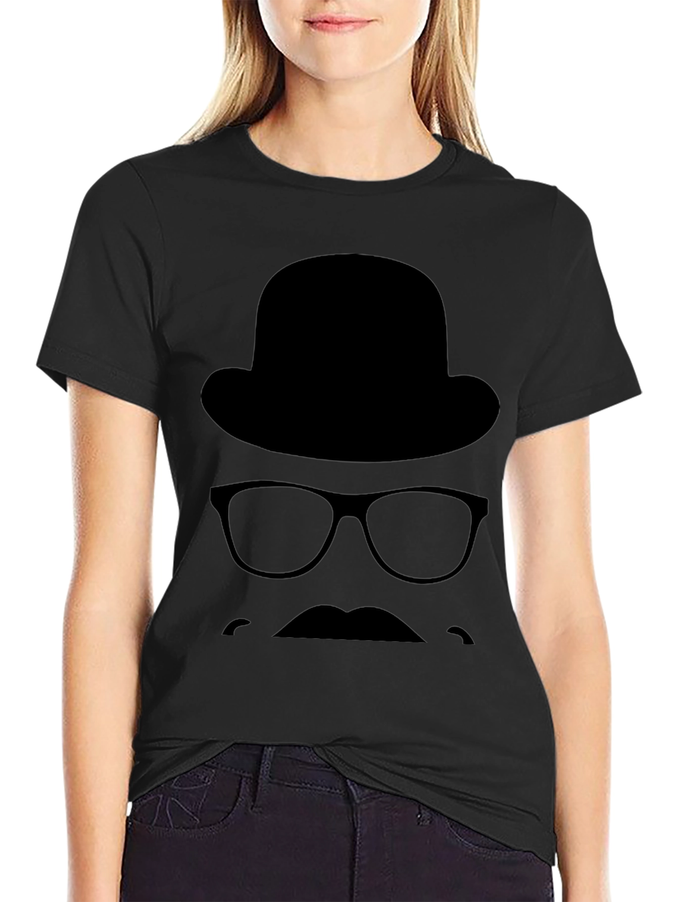Retro Silhouette T-Shirt - Hat Glasses & Mustache