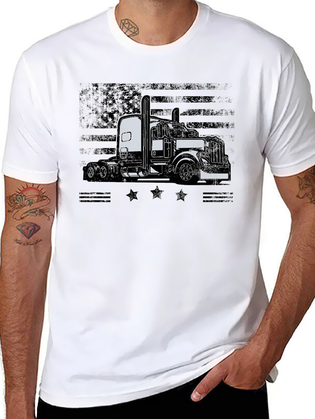 American Flag Trucker Graphic T-Shirt
