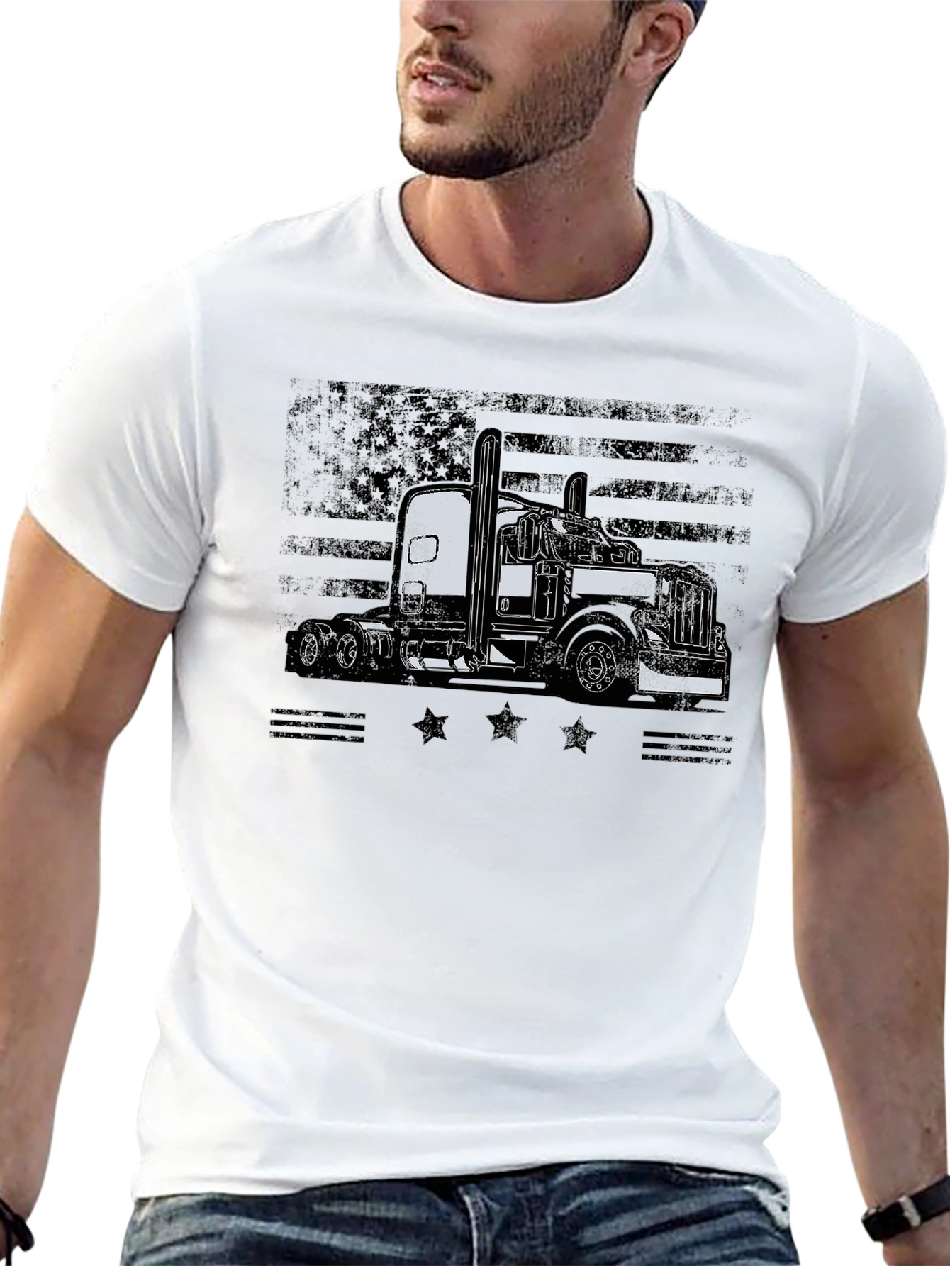 American Flag Trucker Graphic T-Shirt