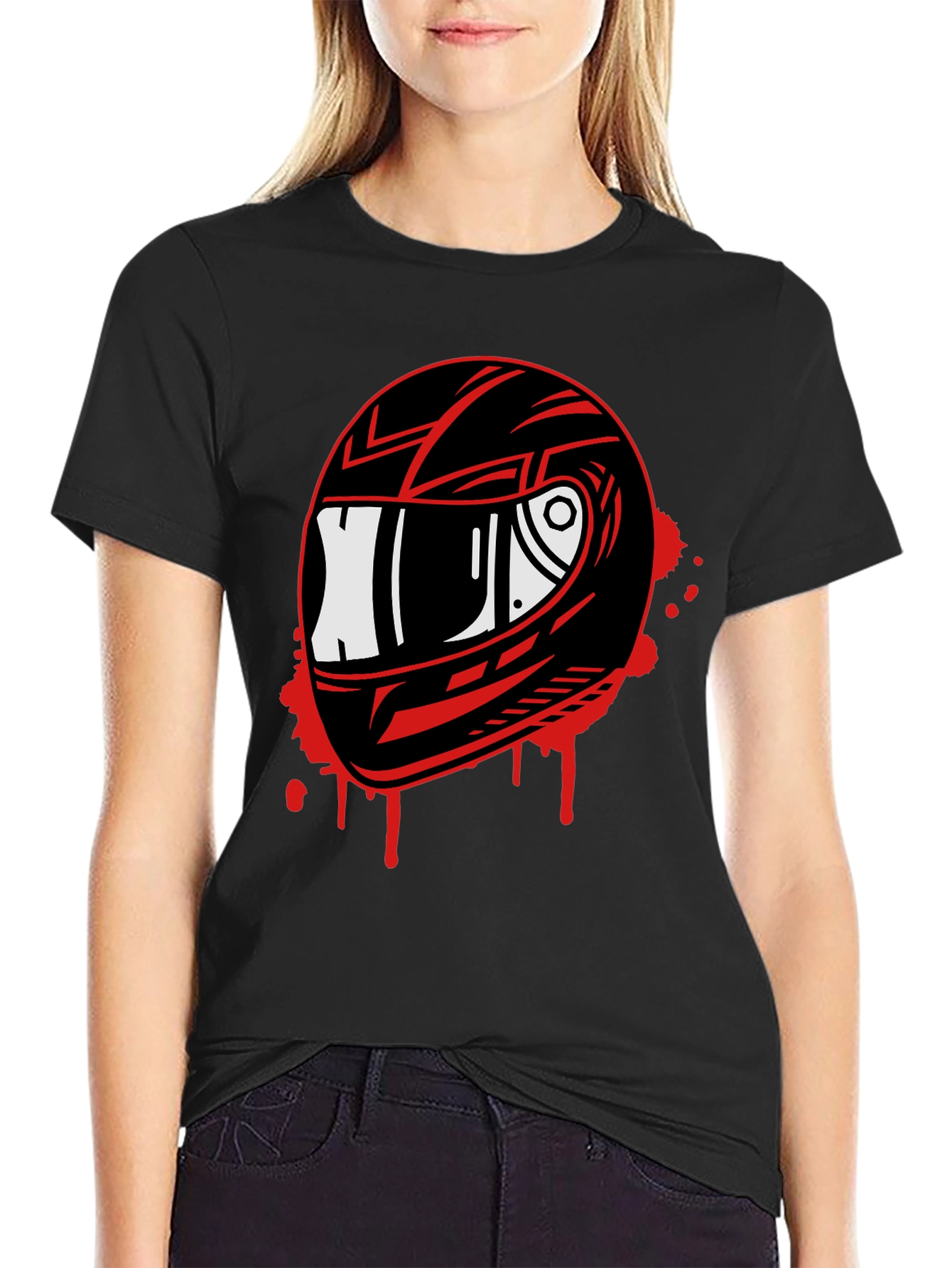 Motorcycle Helmet Graphic Tee - Black