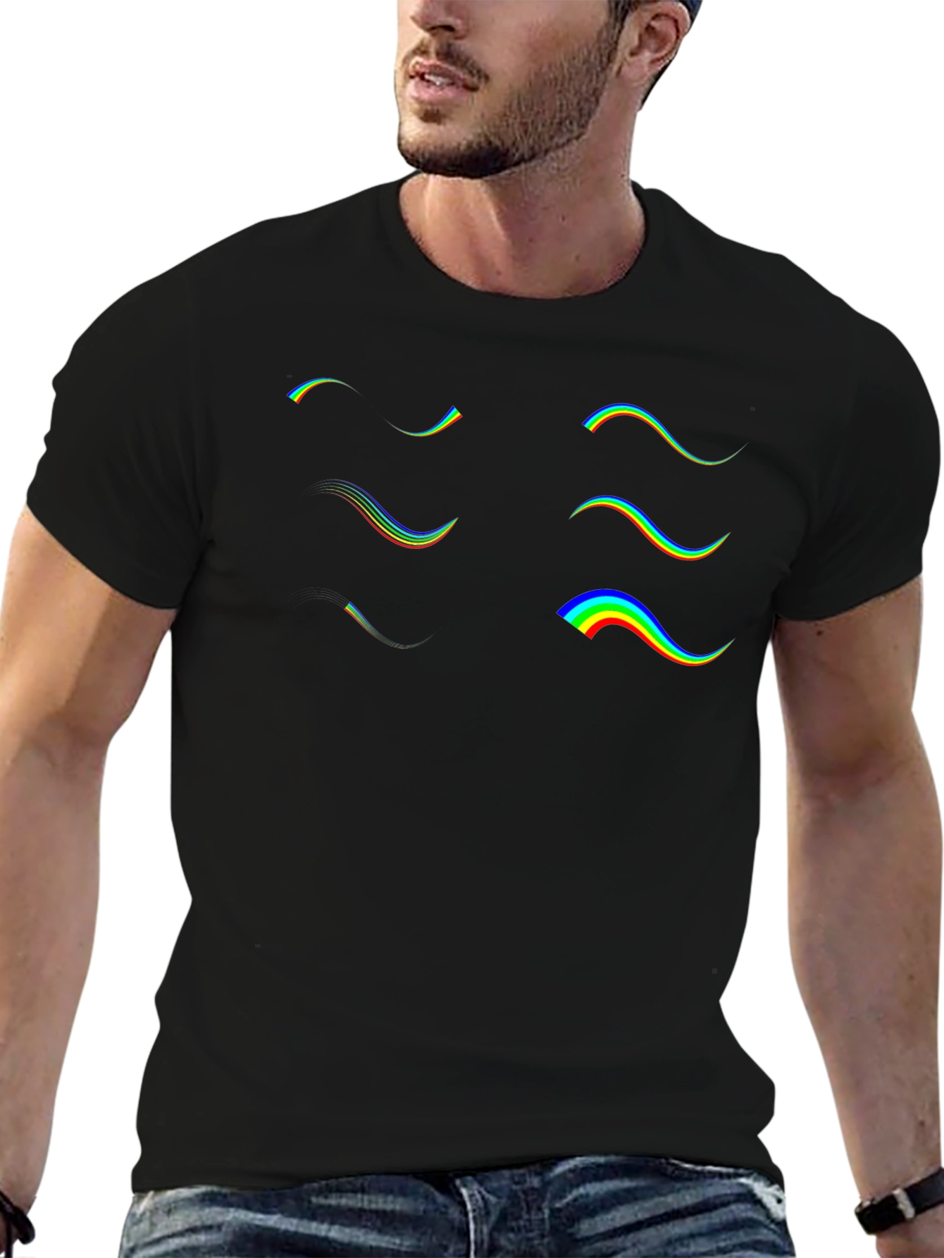 Retro Wave Graphic Tee - Black Cotton T-Shirt